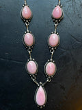 Pink Conch Lariat Necklace | Teardrop Station Drop | 925 Silver E561