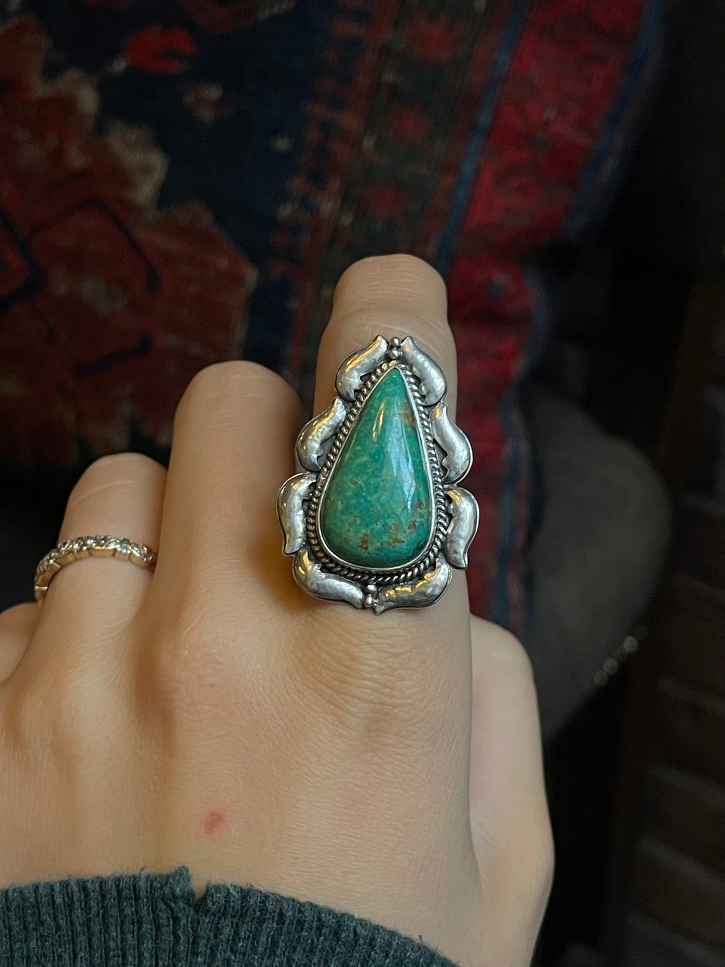 Turquoise Tear Drop Ring Size 8.5 | 925 Sterling Silver G265