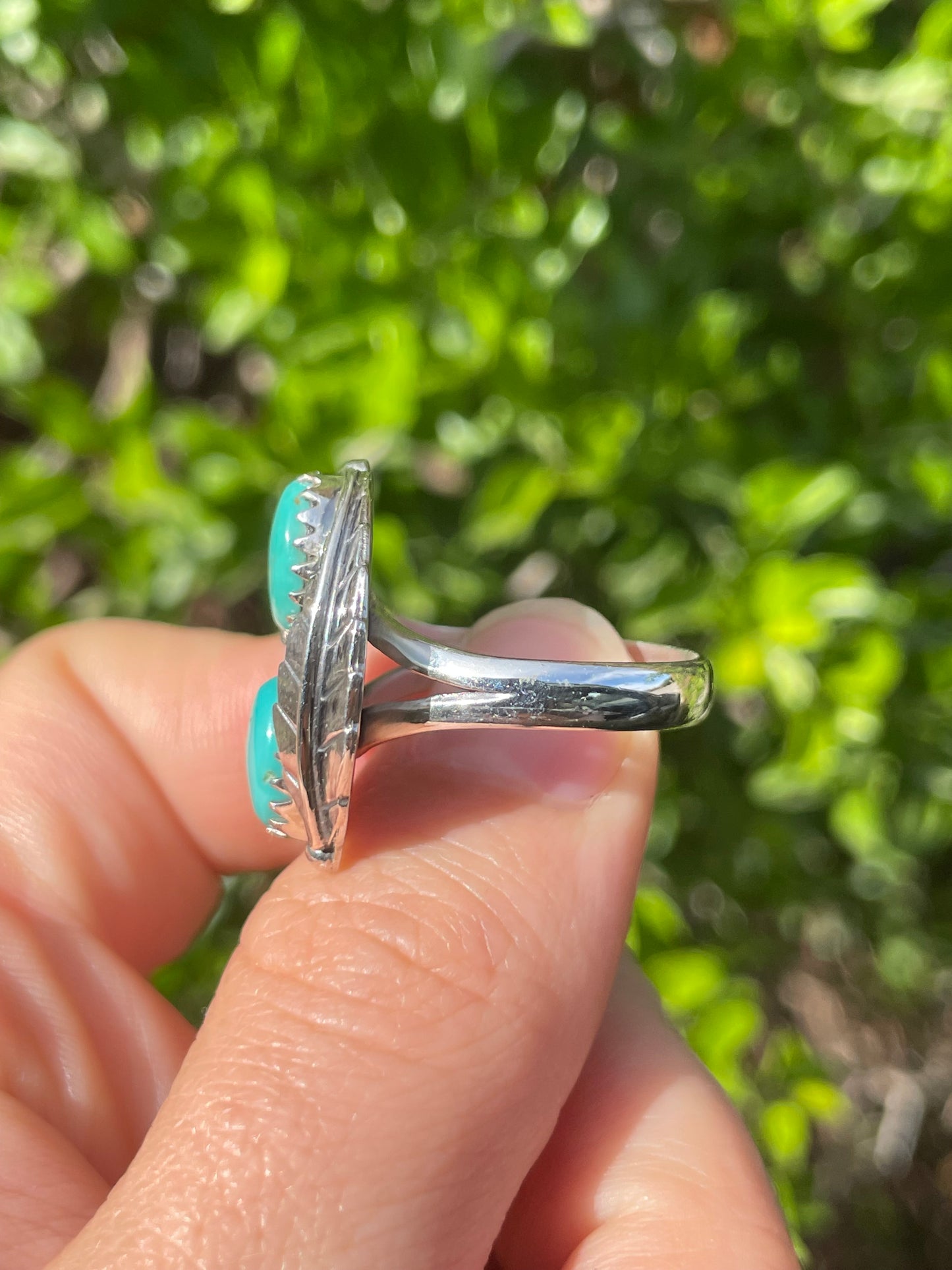 Turquoise Feather Ring Size 9 | 925 Sterling Silver B568