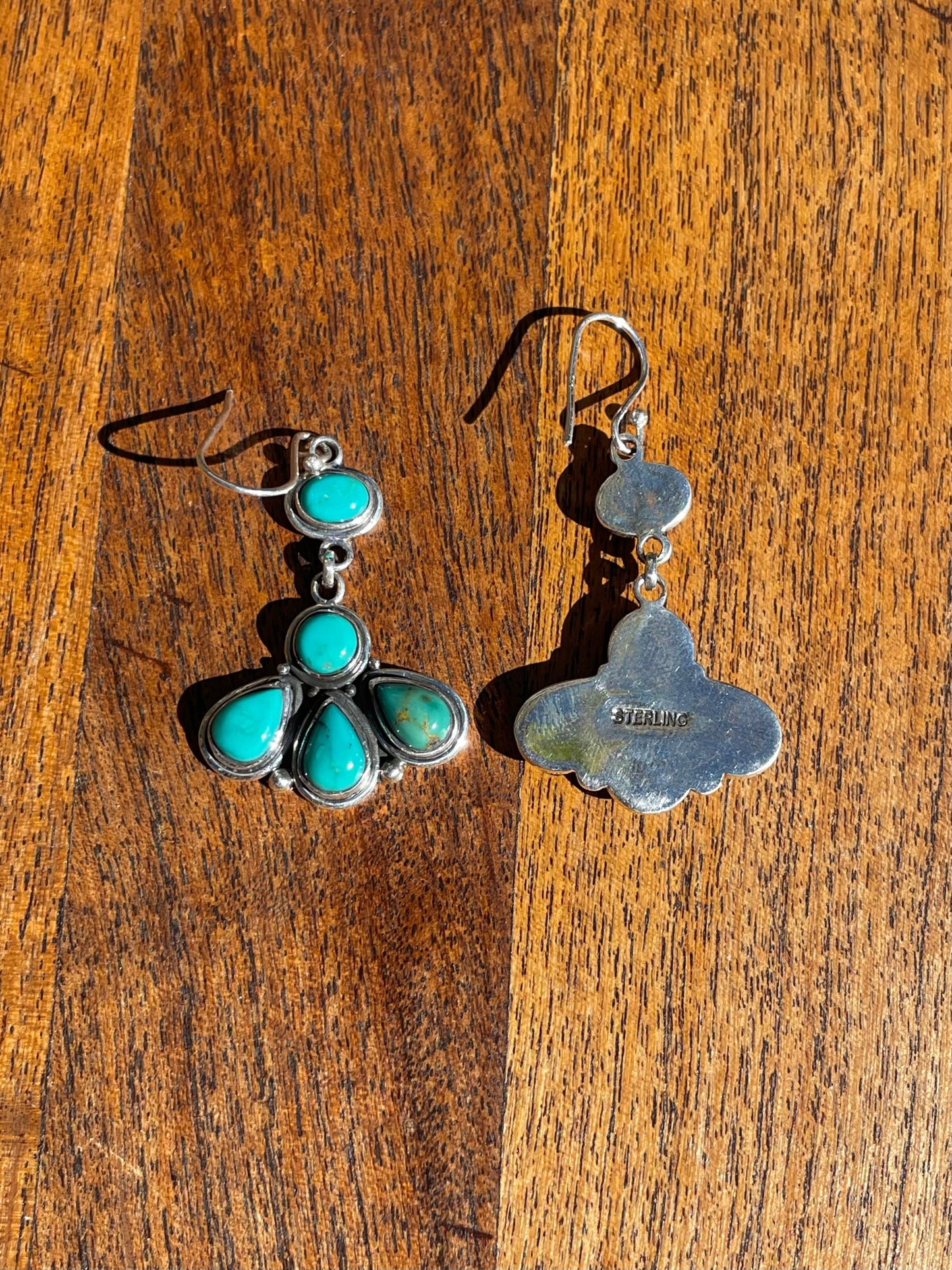 Kingman Turquoise Cluster Dangle Earrings | 925 Sterling Silver C827