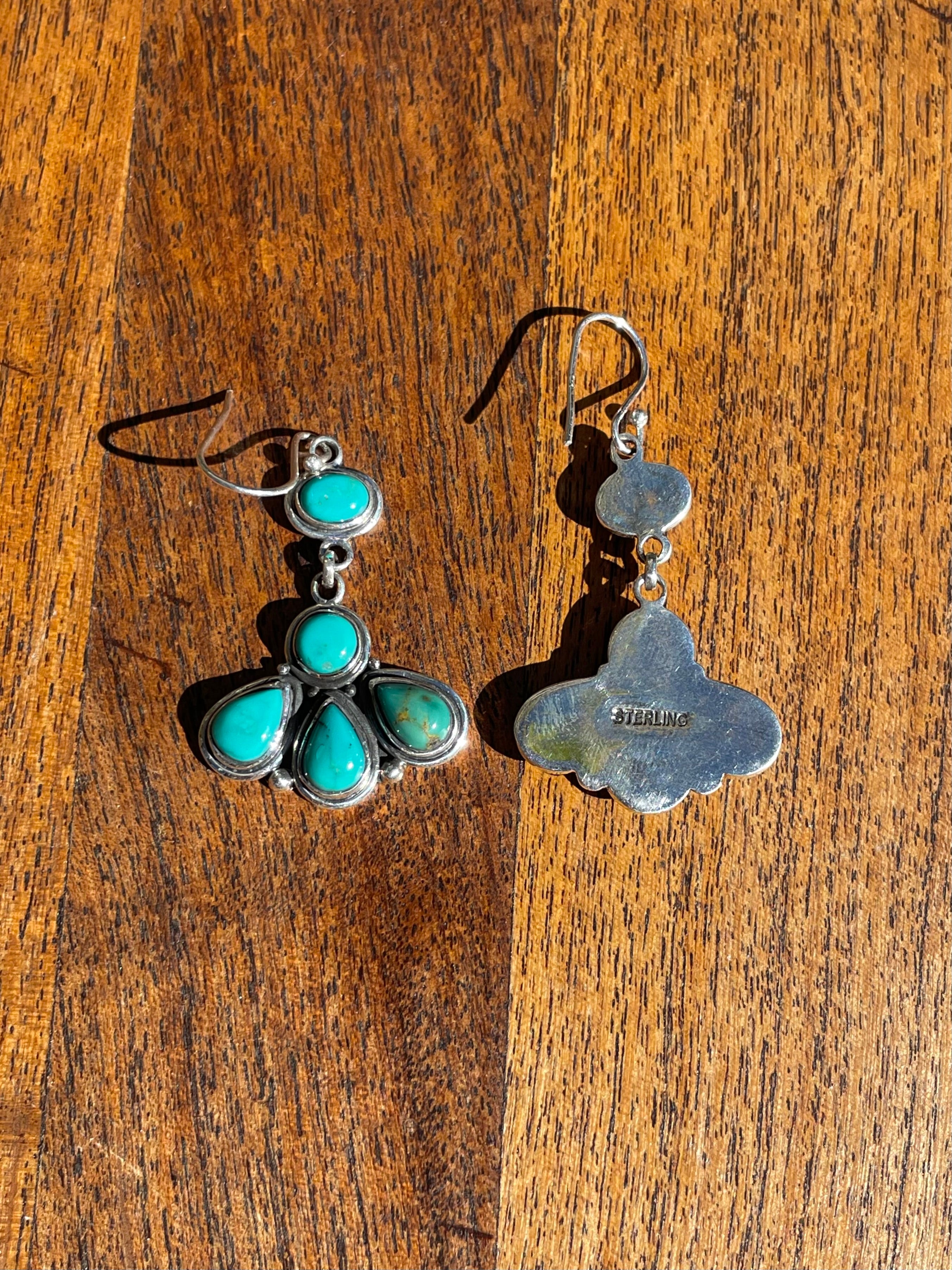 Kingman Turquoise Cluster Dangle Earrings | 925 Sterling Silver C827