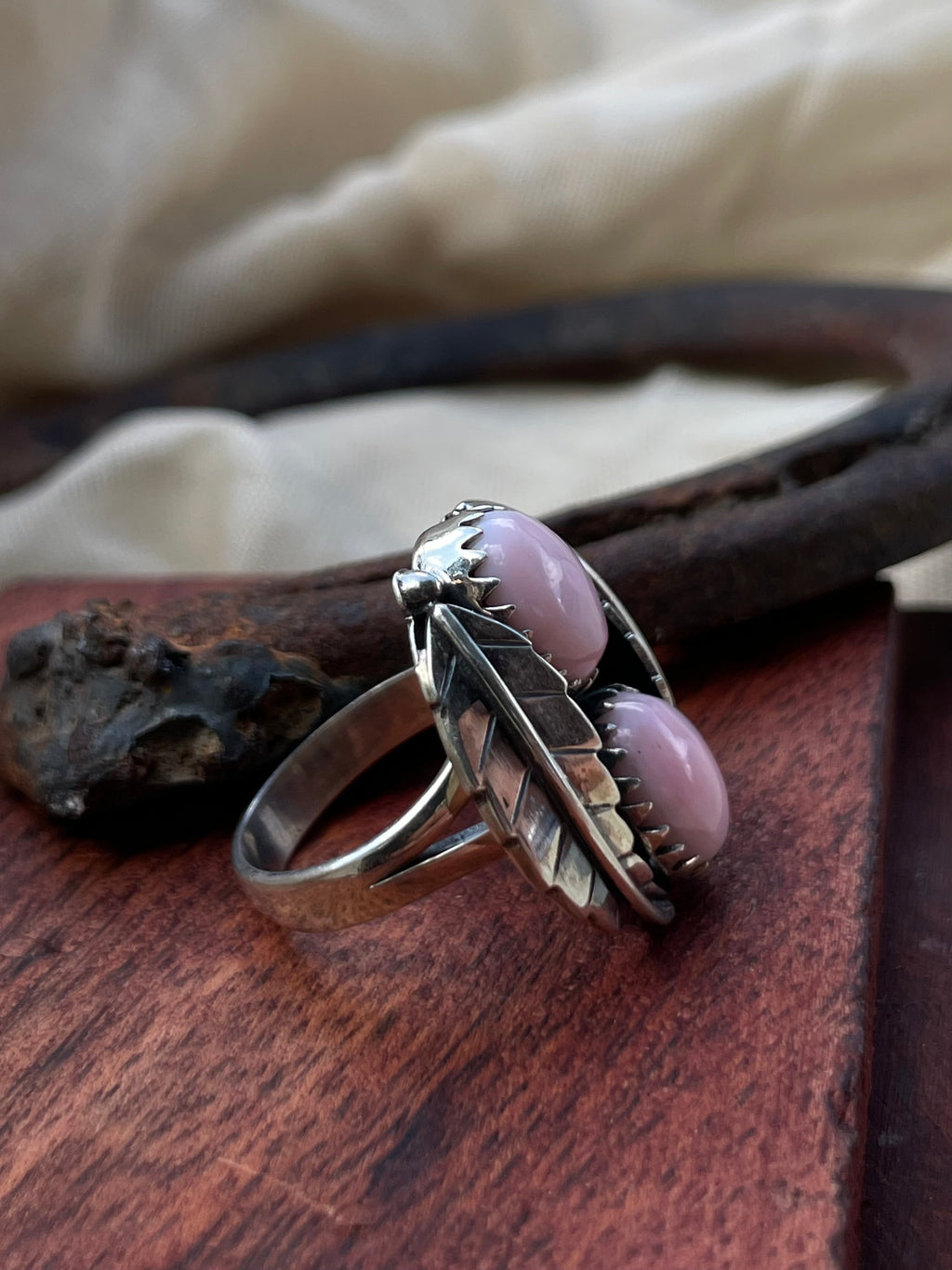 Pink Conch Floral Double Oval Ring | 925 Sterling Silver Size 7 E291
