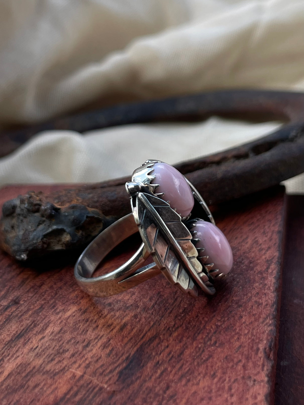 Pink Conch Floral Double Oval Ring | 925 Sterling Silver Size 7 E291