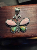 Pink Conch Turquoise Butterfly Pendant | 925 Sterling Silver A096