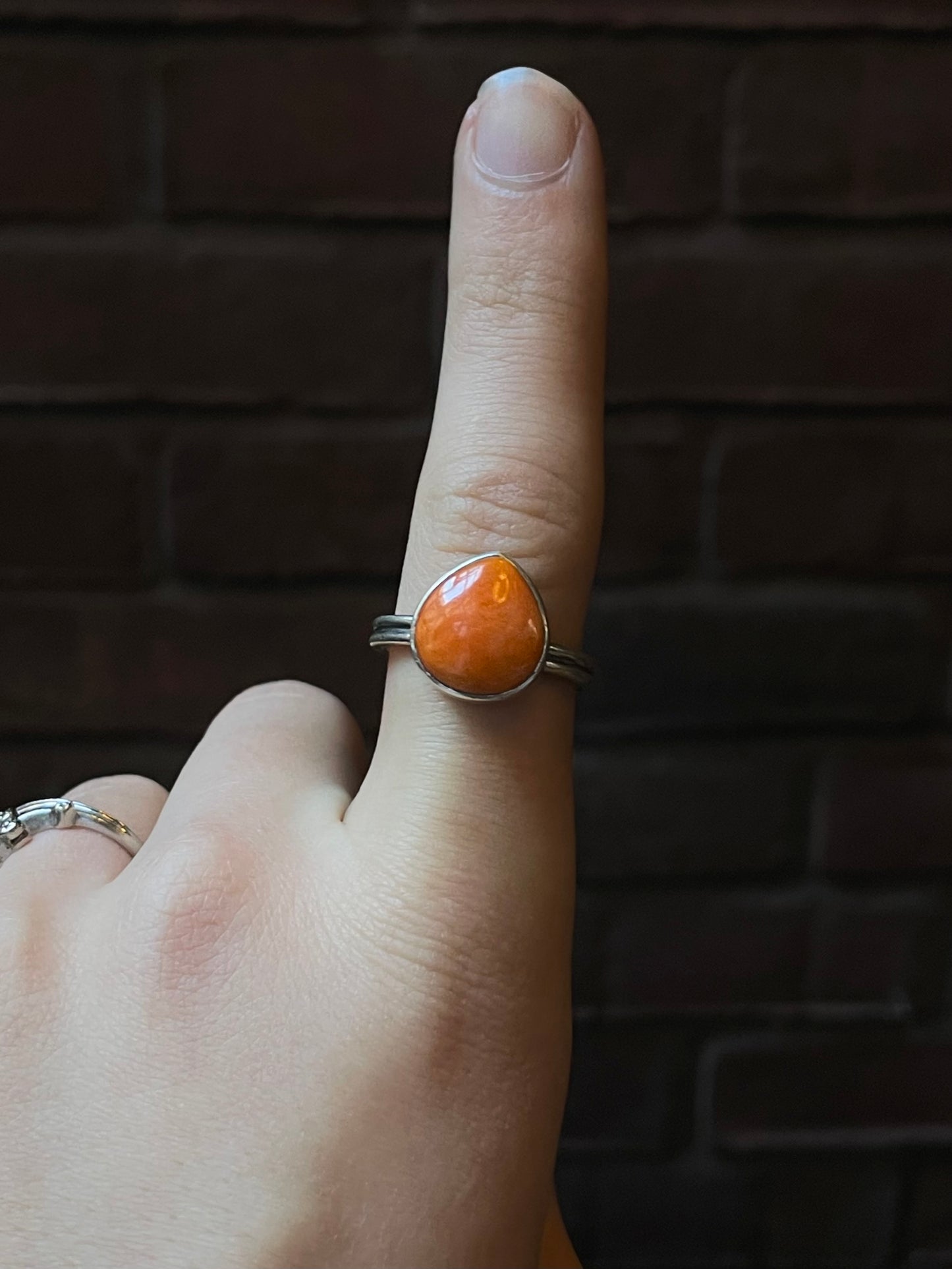 Orange Spiny Oyster Teardrop Ring Size 9.5 | 925 Sterling Silver E425