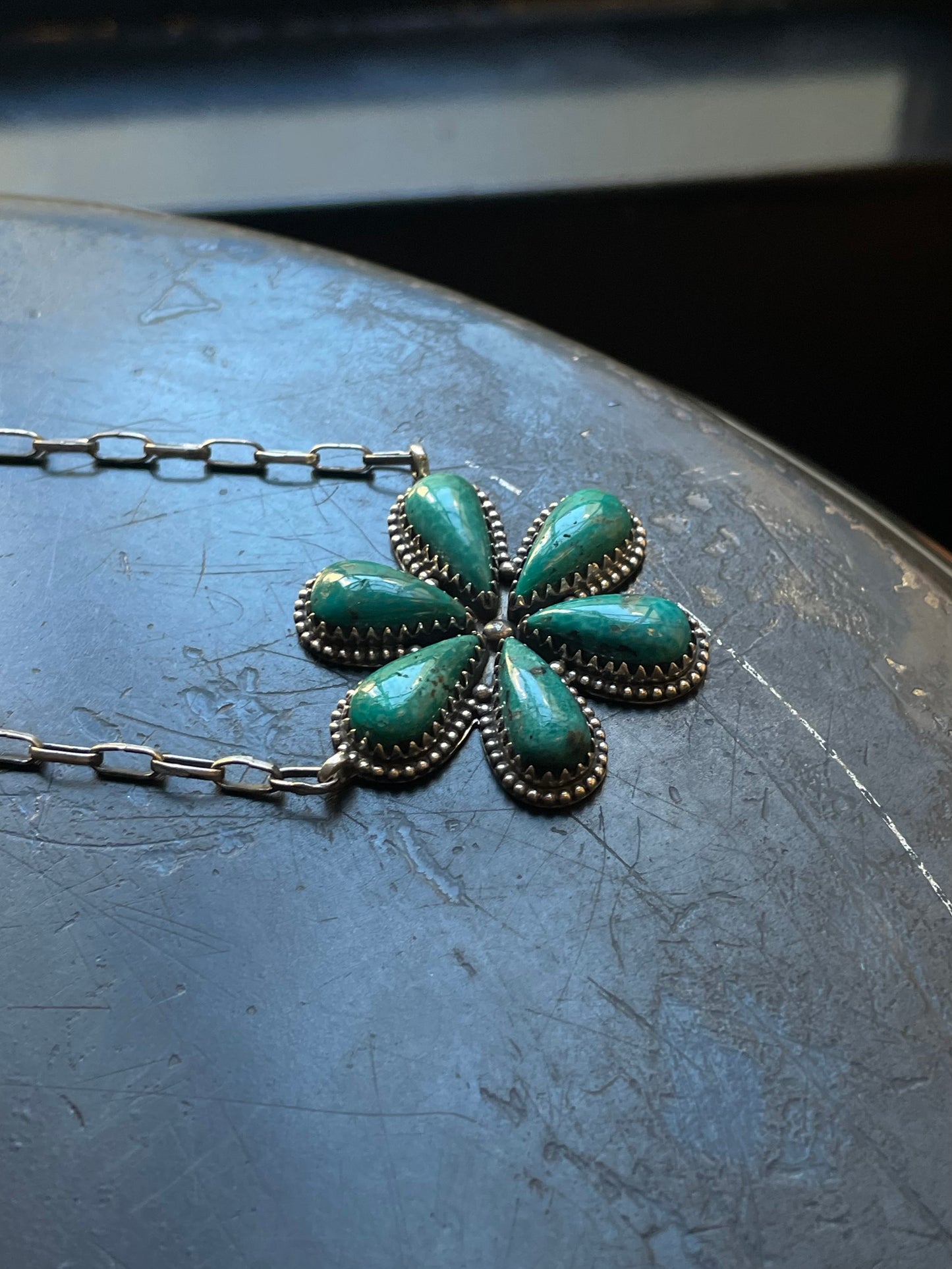 Kingman Turquoise Flower Necklace | Sterling Silver E941