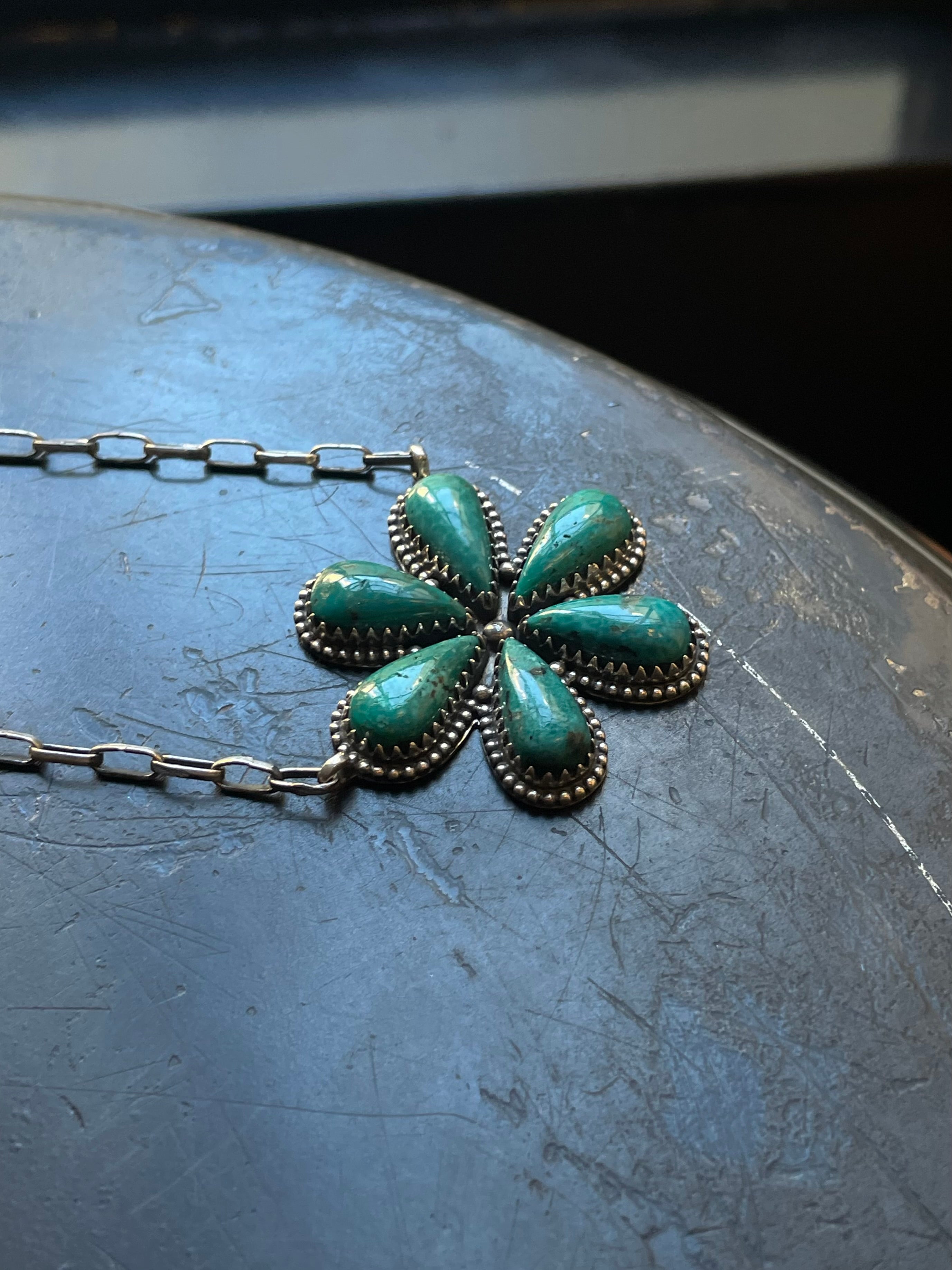 Kingman Turquoise Flower Necklace | Sterling Silver E941