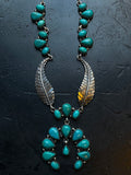 Kingman Turquoise Feather Naja Necklace | 925 Sterling Silver E626