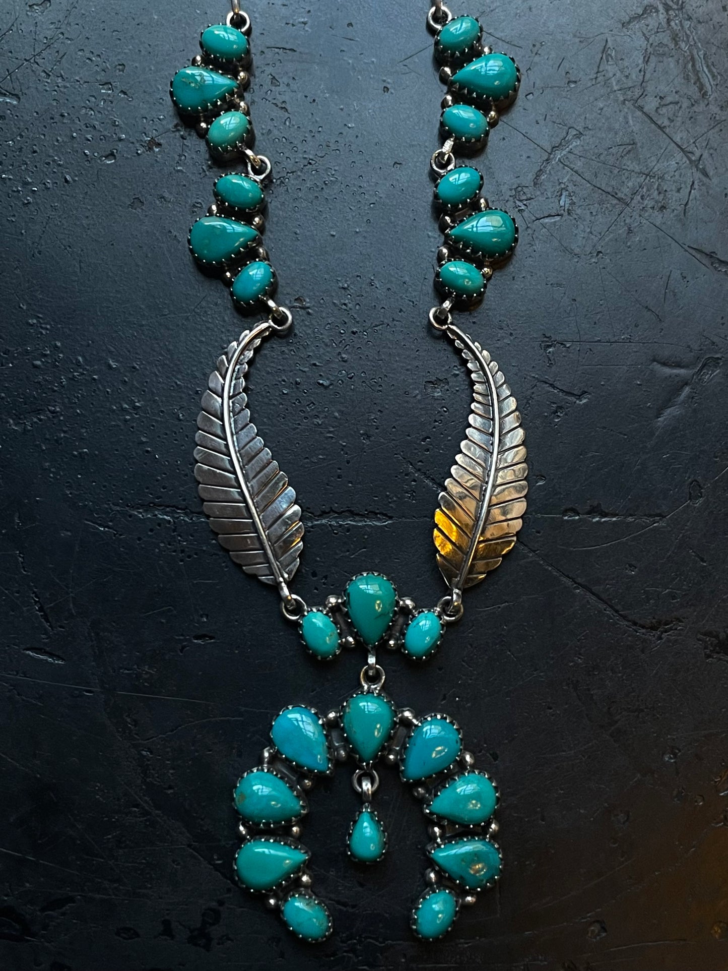 Kingman Turquoise Feather Naja Necklace | 925 Sterling Silver E626