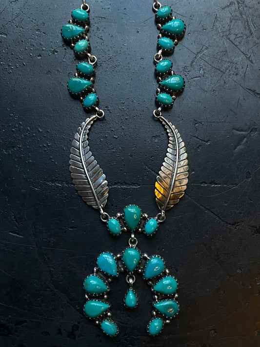 Kingman Turquoise Feather Naja Necklace | 925 Sterling Silver E626