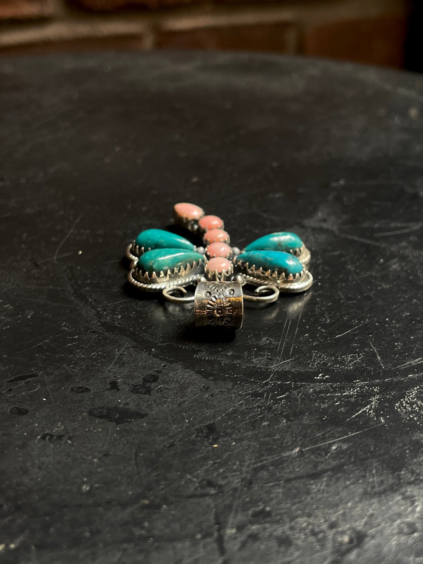 Turquoise & Pink Conch Dragonfly Pendant | 925 Sterling Silver E219