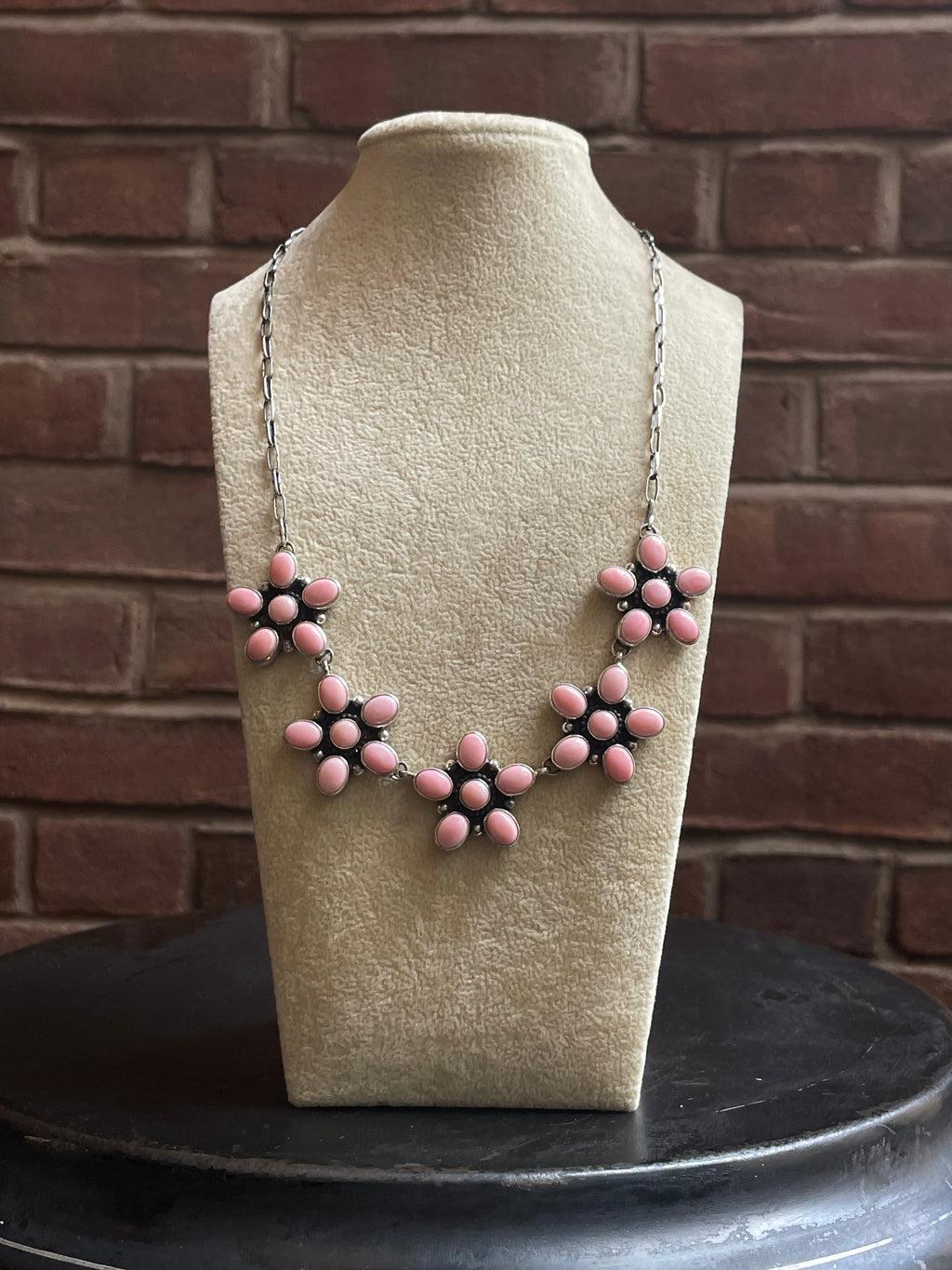 Pink Conch Necklace | Multi Blossom Cluster | 925 Silver E562