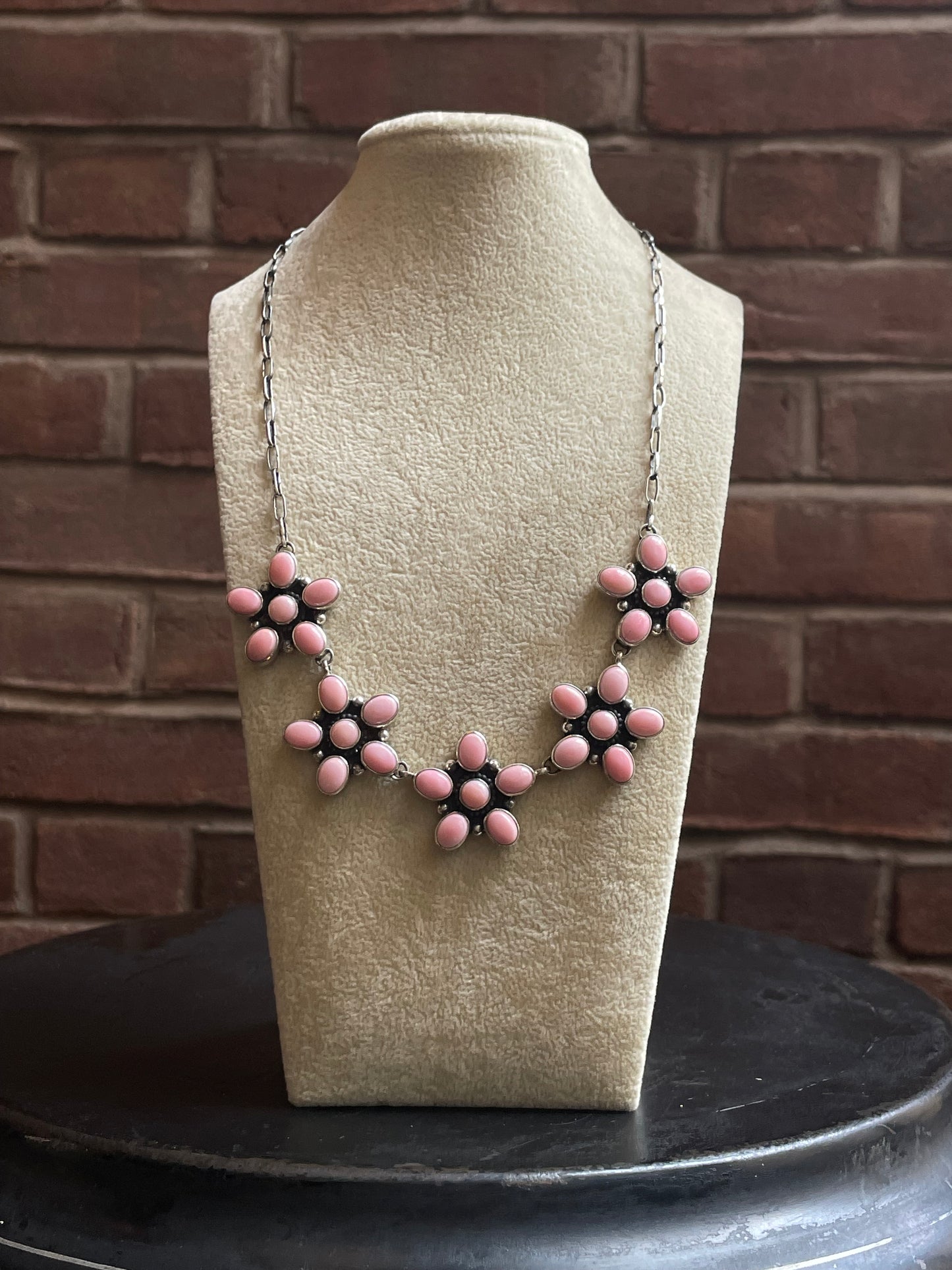 Pink Conch Necklace | Multi Blossom Cluster | 925 Silver E562