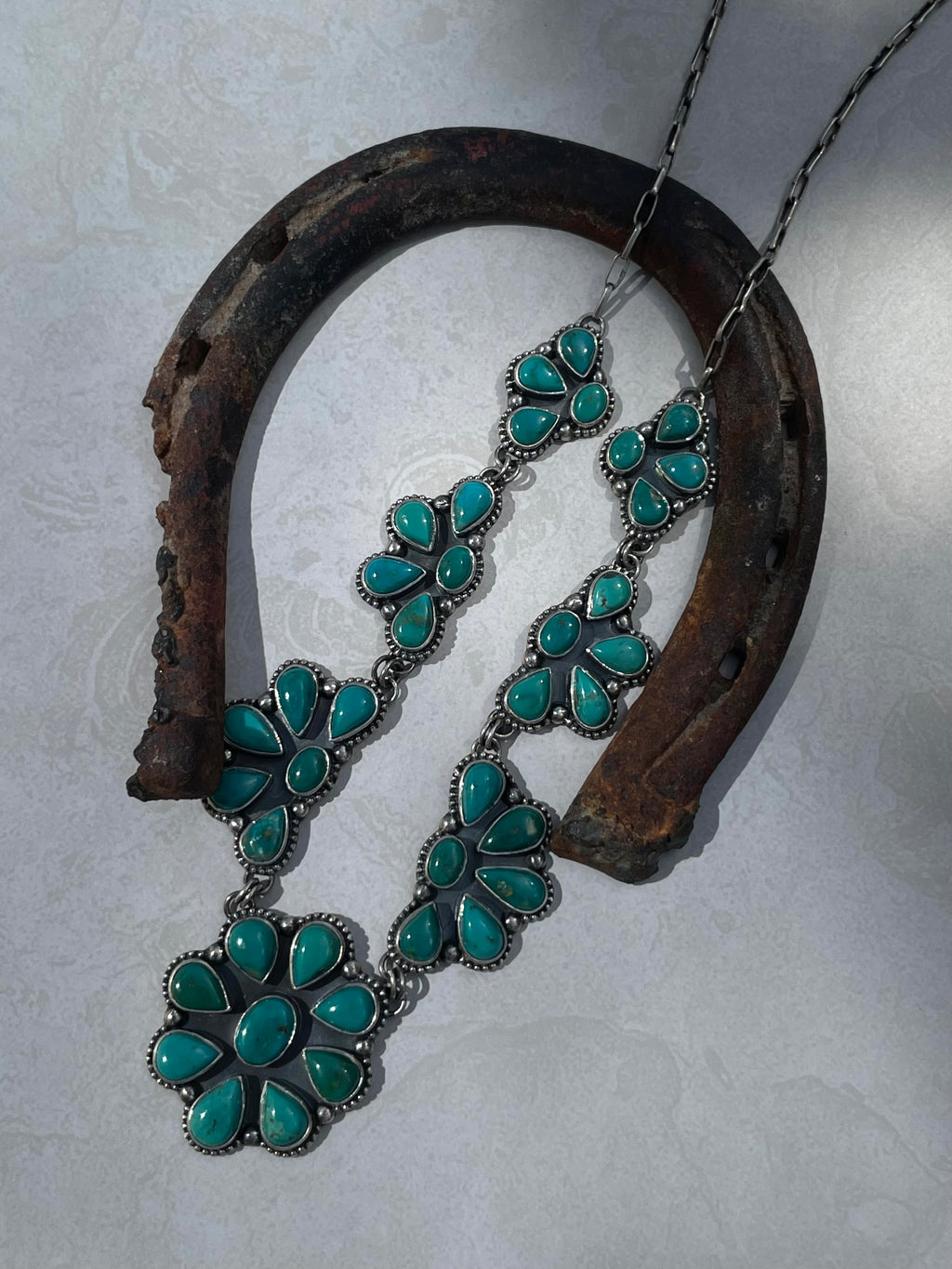 Turquoise Floral Cluster Necklace | 925 Sterling Silver D259