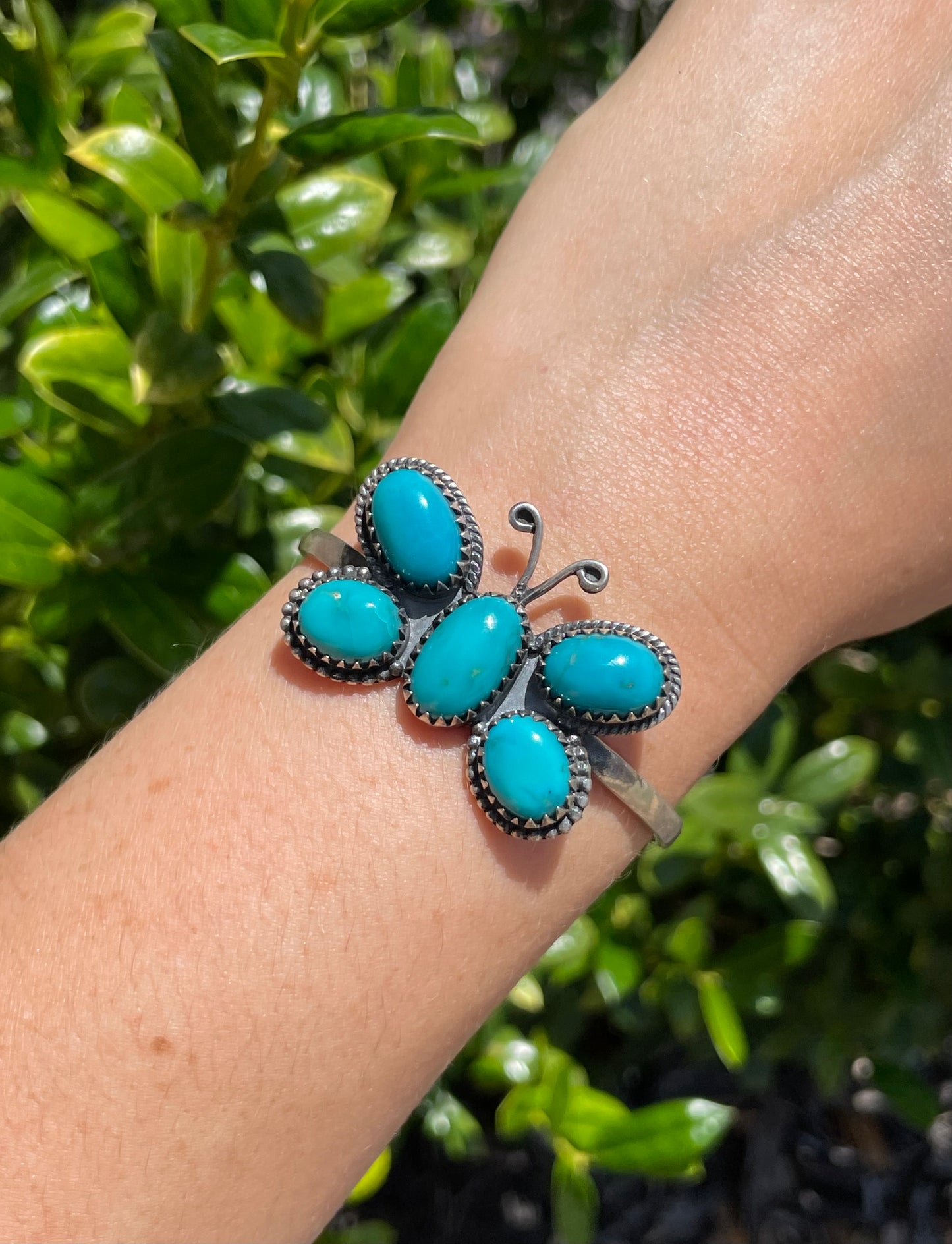 Kingman Turquoise Butterfly Cuff Bracelet | 925 Sterling Silver D154