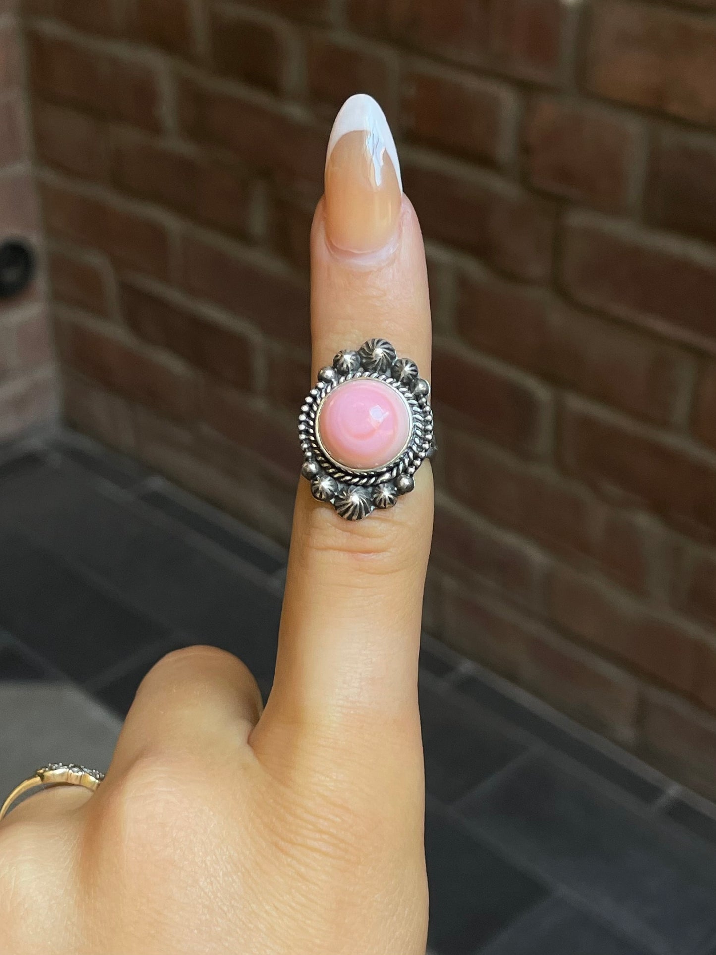 Pink Conch Rope Ring Size 6 | Sterling Silver E922