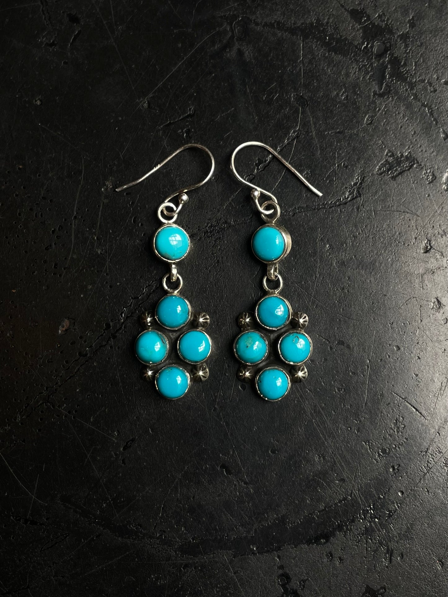 Kingman Turquoise Cluster Dangle Earrings | 925 Sterling Silver C979
