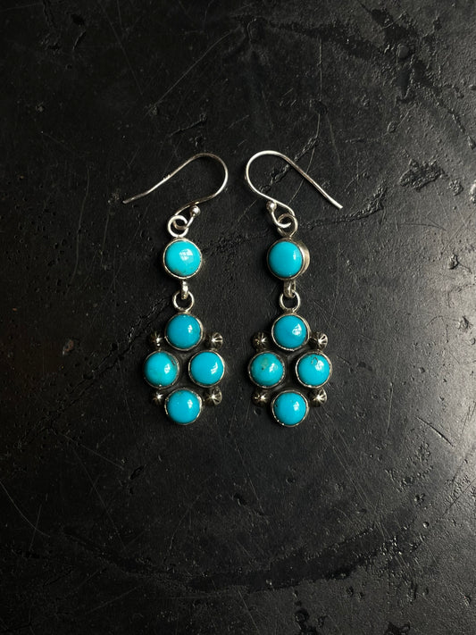 Kingman Turquoise Cluster Dangle Earrings | 925 Sterling Silver C979