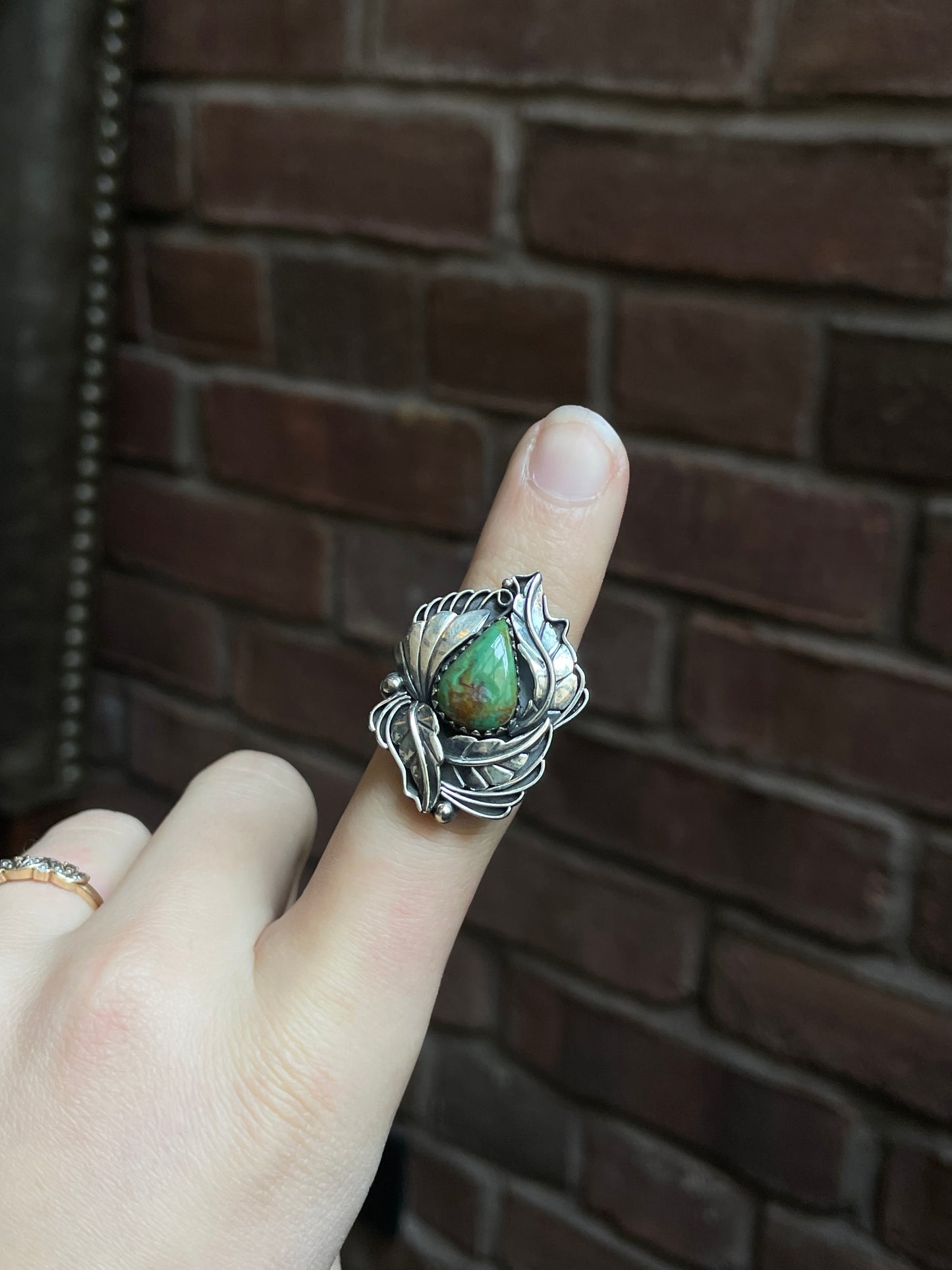 Kingman Turquoise Feather Ring Size 7 | 925 Sterling Silver Southwest E196