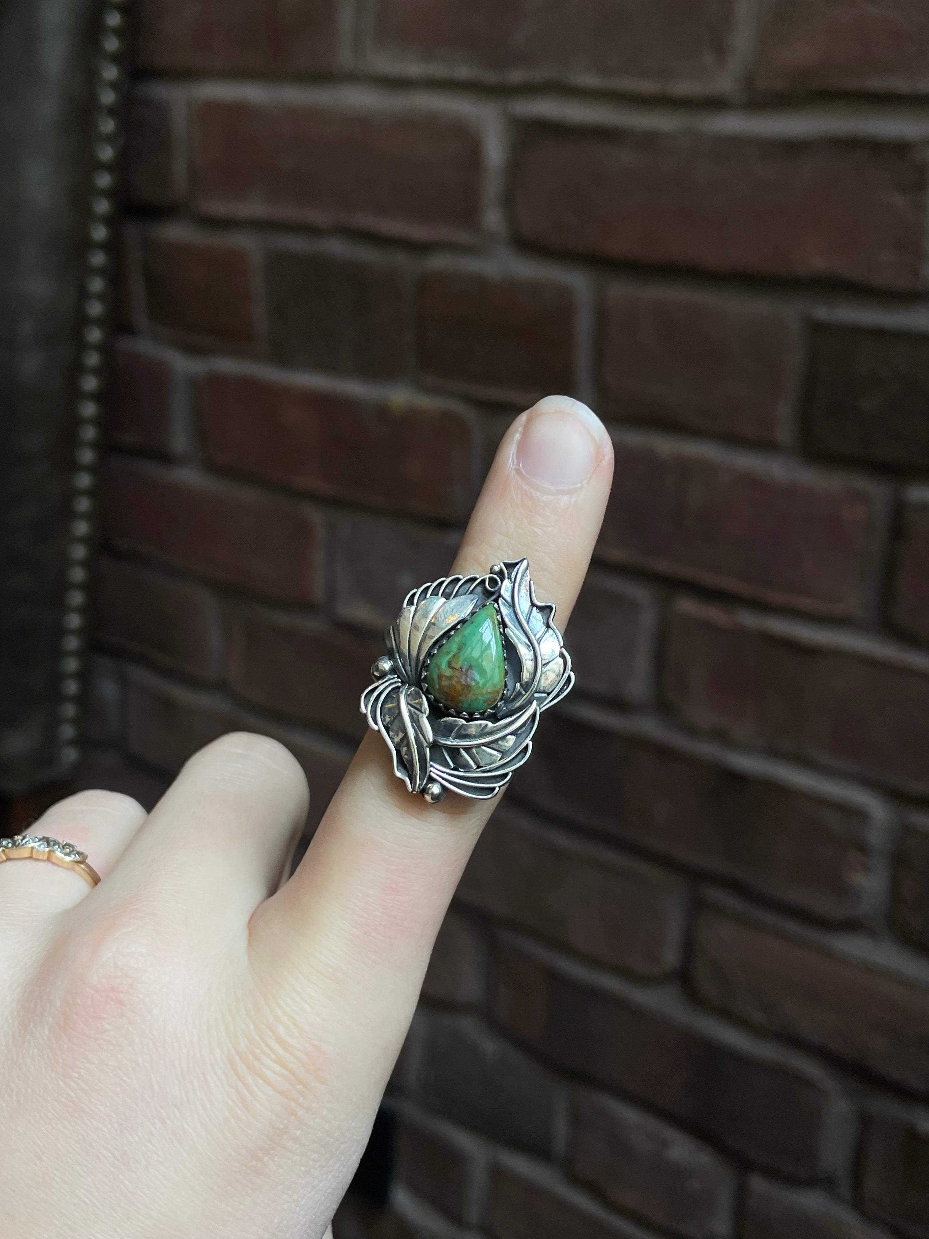 Kingman Turquoise Feather Ring Size 7 | 925 Sterling Silver Southwest E196
