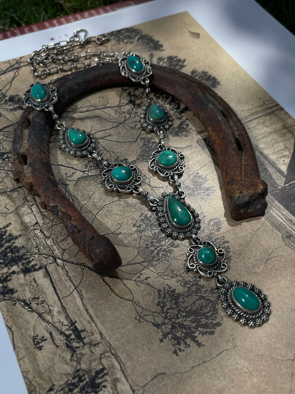 Turquoise Lariat Necklace | 925 Sterling Silver D258