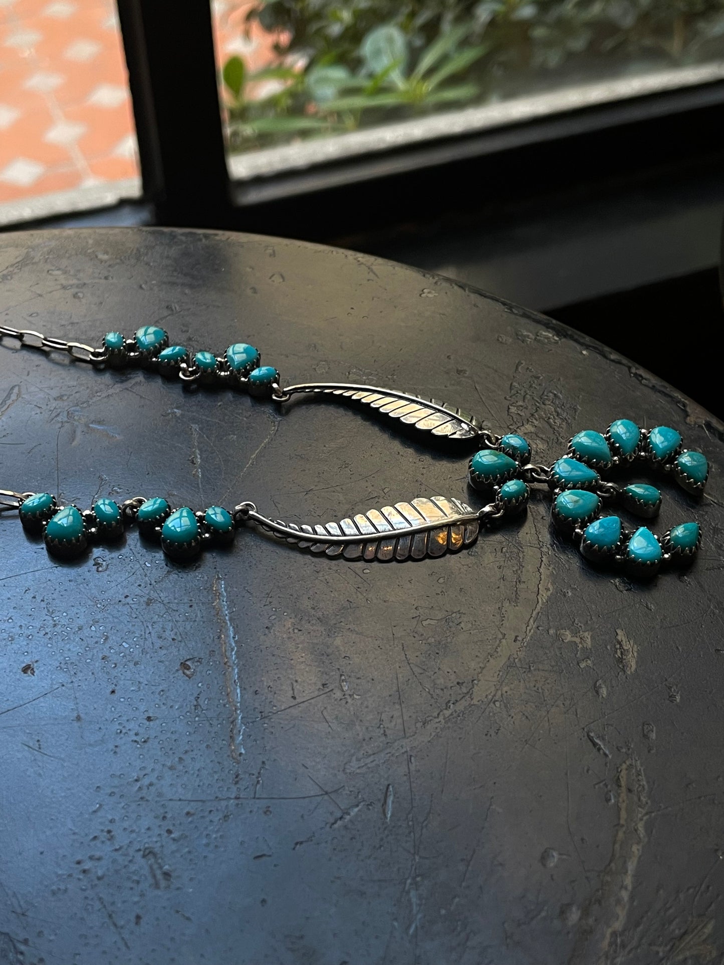 Kingman Turquoise Feather Naja Necklace | 925 Sterling Silver G401