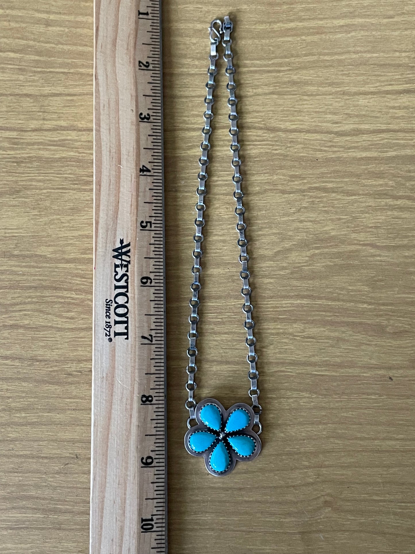 Kingman Turquoise Flower Necklace | 925 Sterling Silver E606