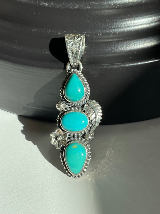Turquoise 3 Stone Pendant | Sterling Silver 925 B849