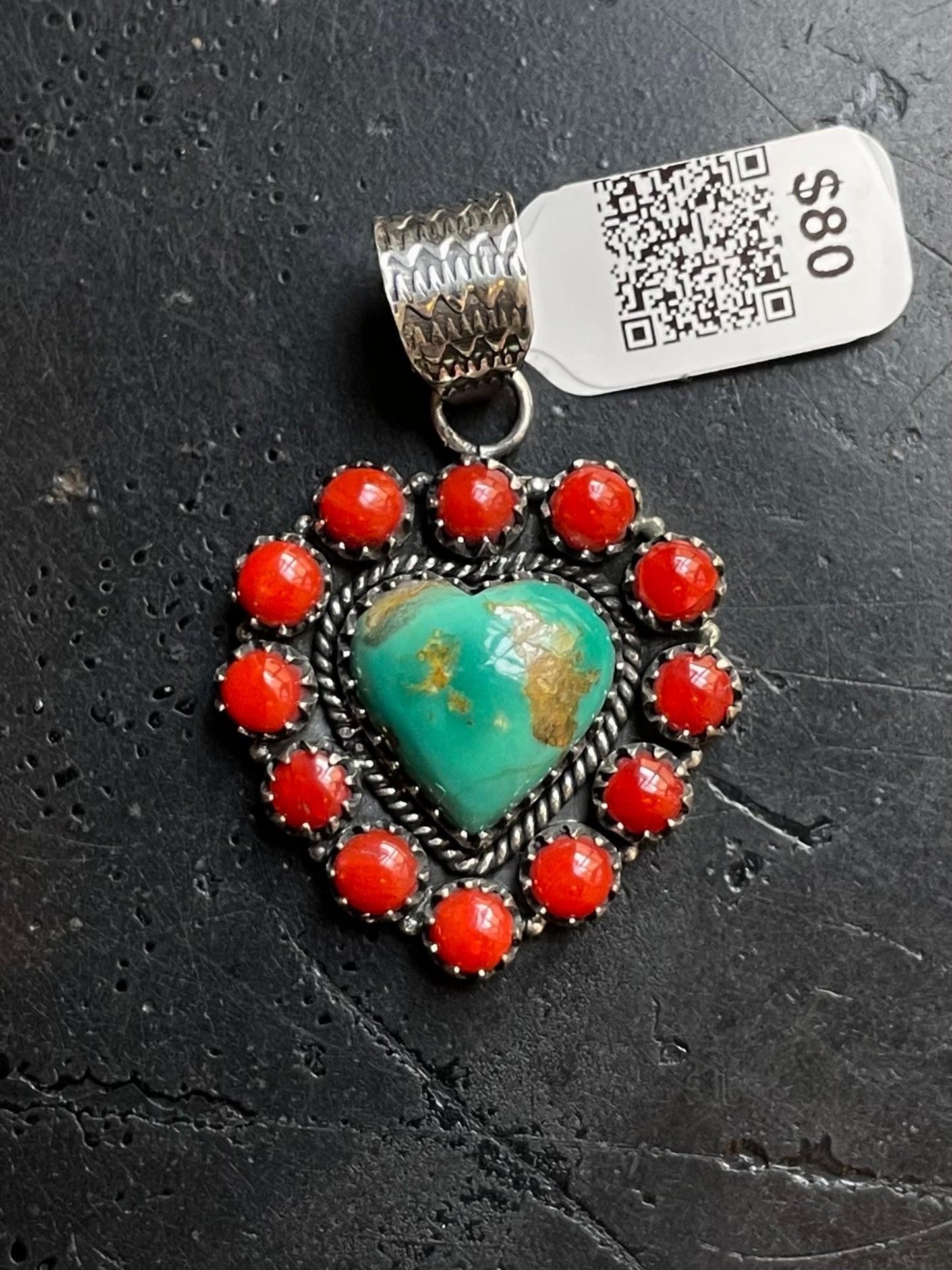 Kingman Turquoise Coral Cluster Pendant | Sterling Silver | A518