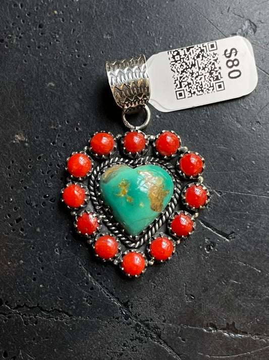 Kingman Turquoise Coral Cluster Pendant | Sterling Silver | A518