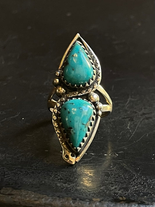 Turquoise Tear Drop Ring Size 6| Sterling Silver E881