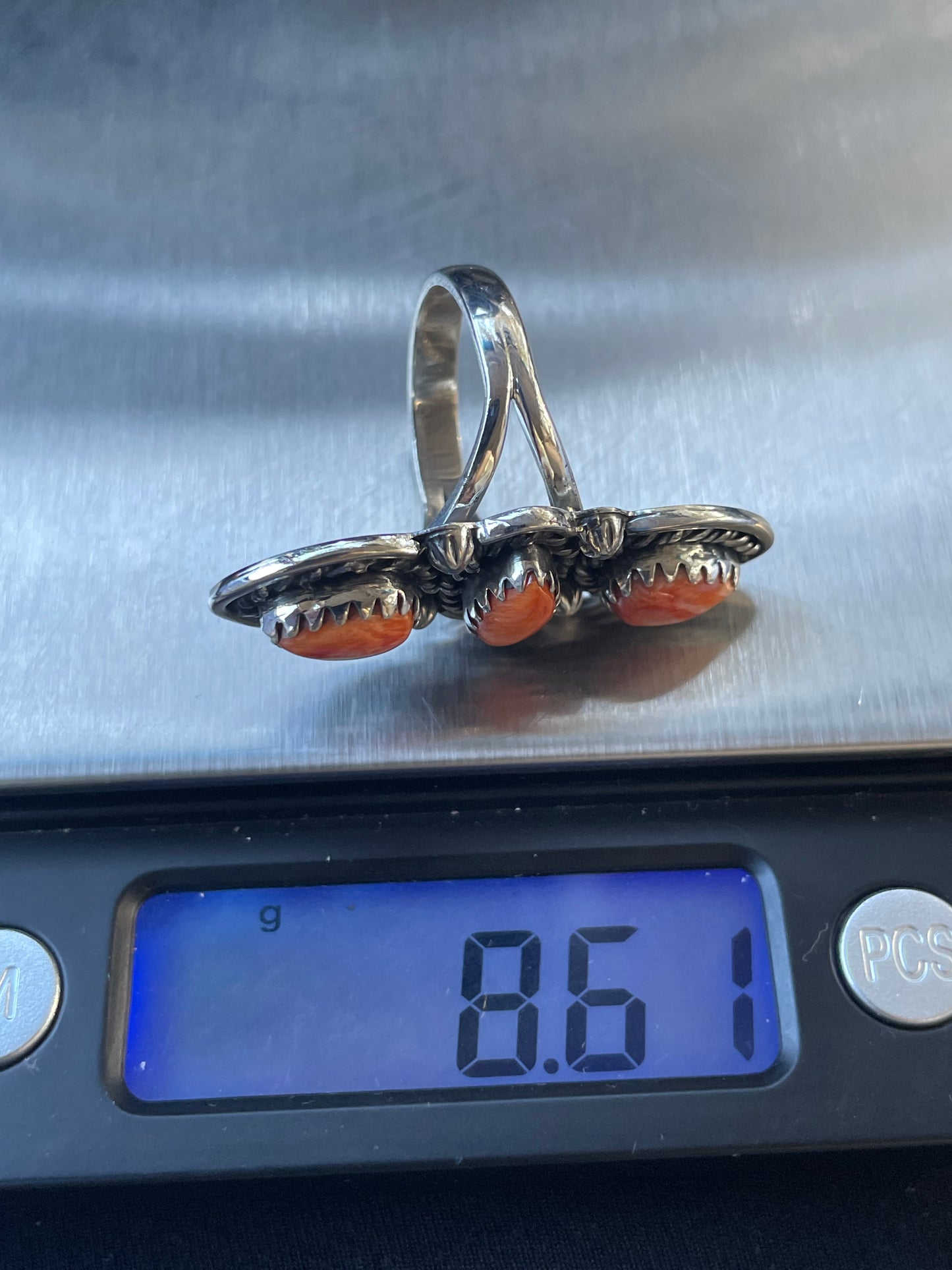 Spiny Oyster Triple Stone Ring Size 7.5 | 925 Sterling Silver Southwest B992