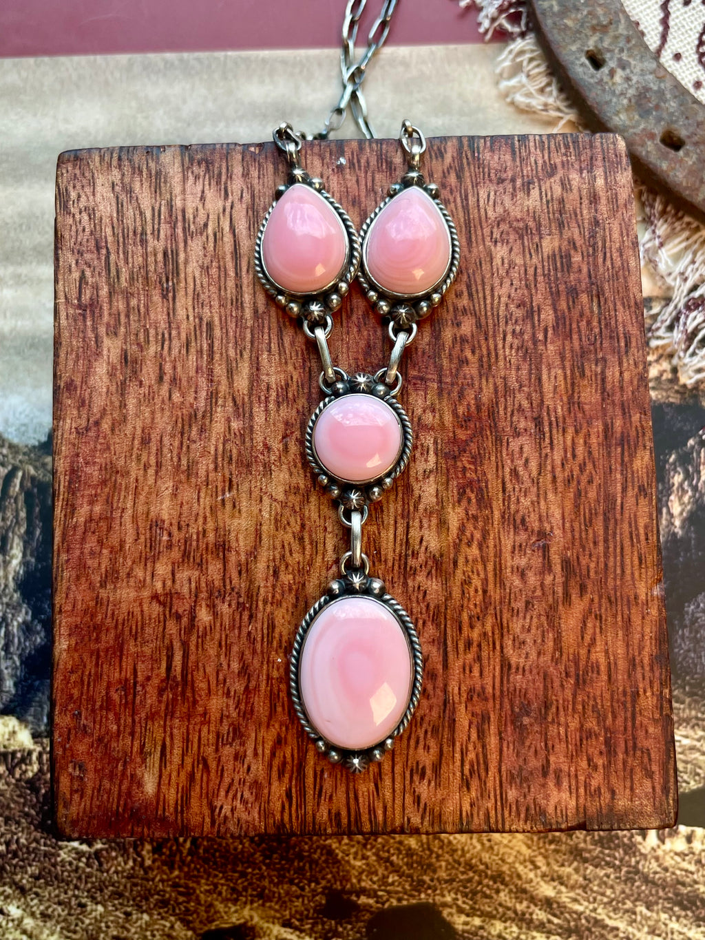 Pink Conch Lariat Necklace | 925 Sterling Silver D211