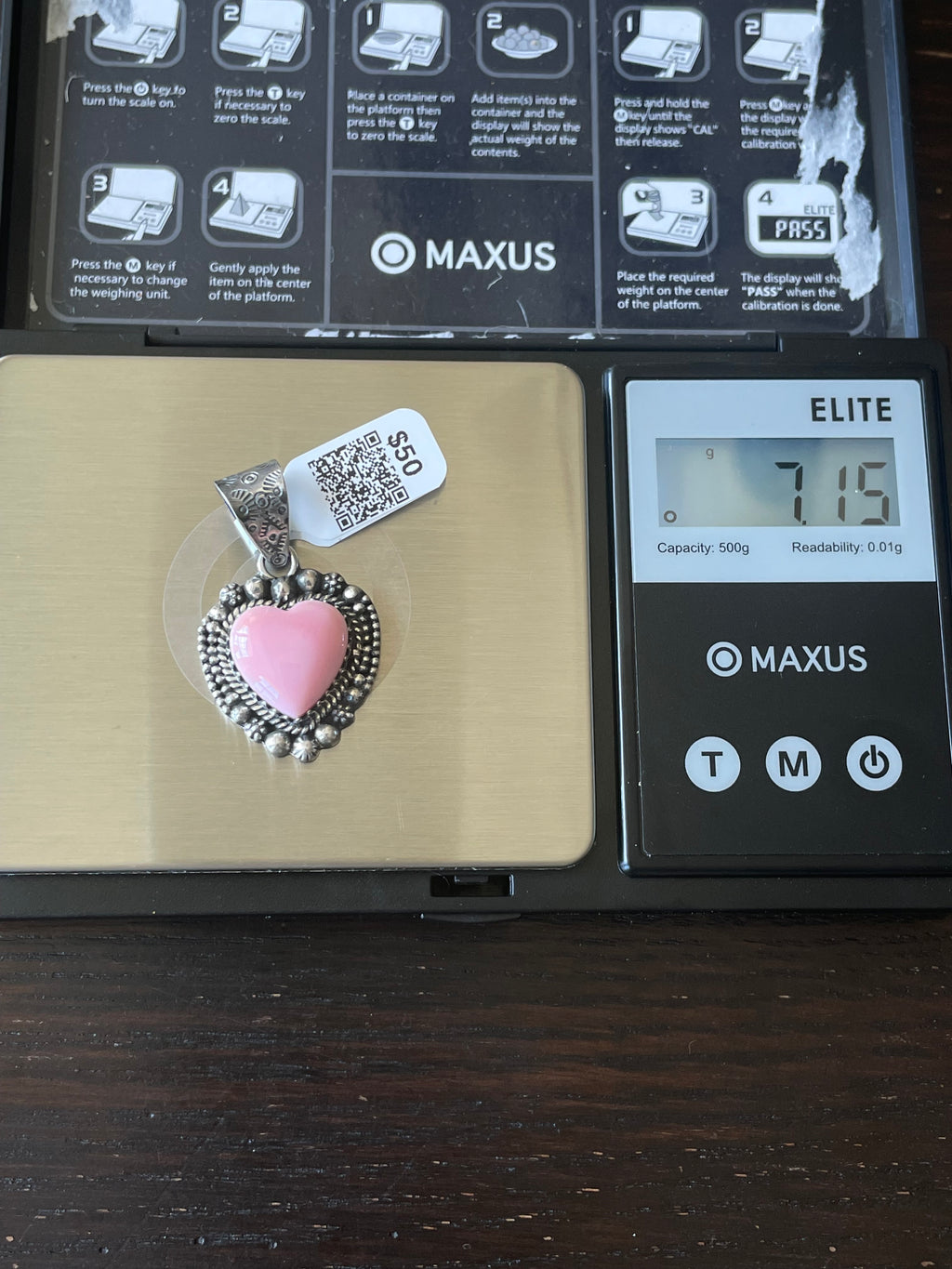 Pink Conch Heart Pendant | Sterling Silver | A655