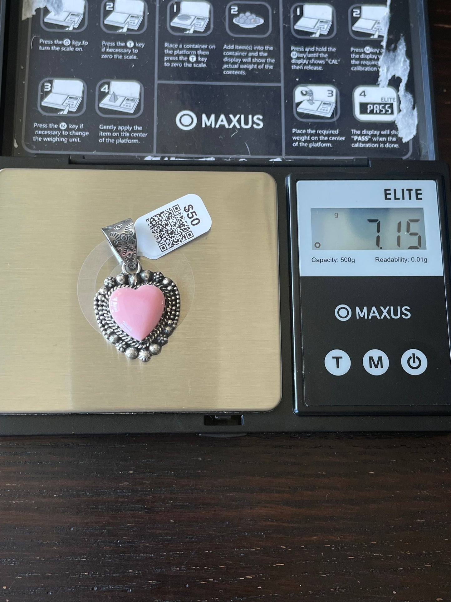 Pink Conch Heart Pendant | Sterling Silver | A655