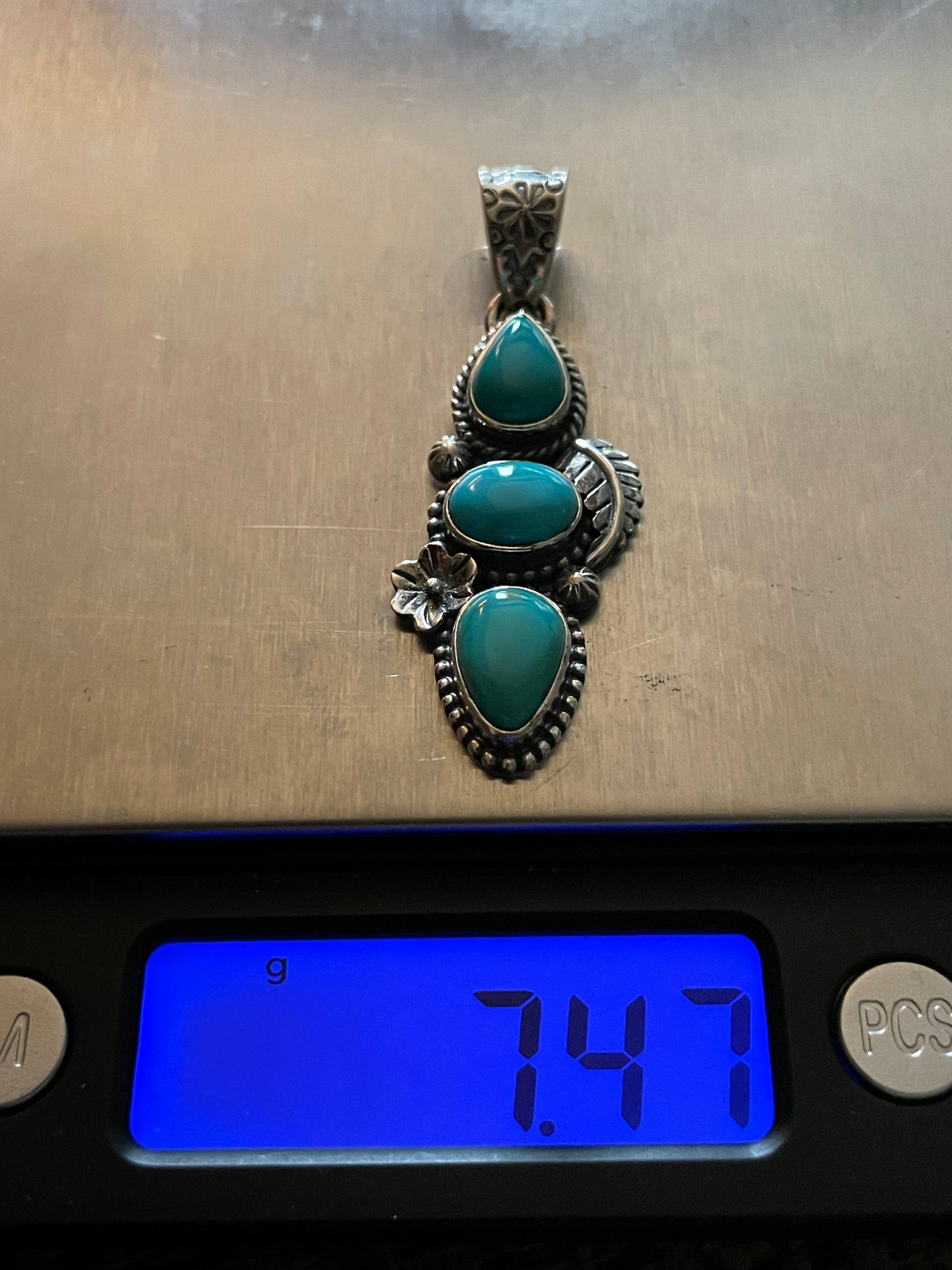 Turquoise 3 Stone Pendant | Sterling Silver 925 B849