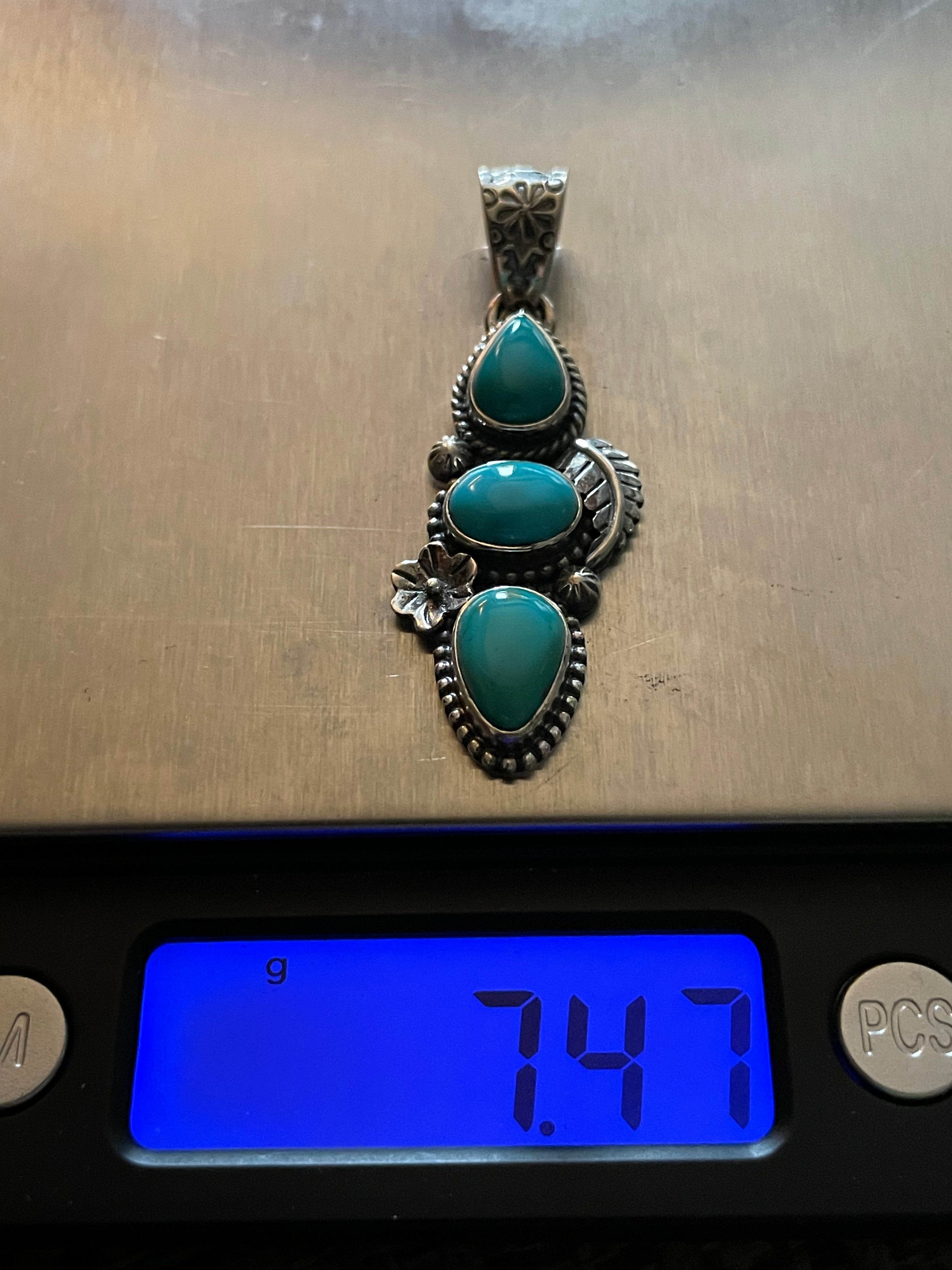 Turquoise 3 Stone Pendant | Sterling Silver 925 B849