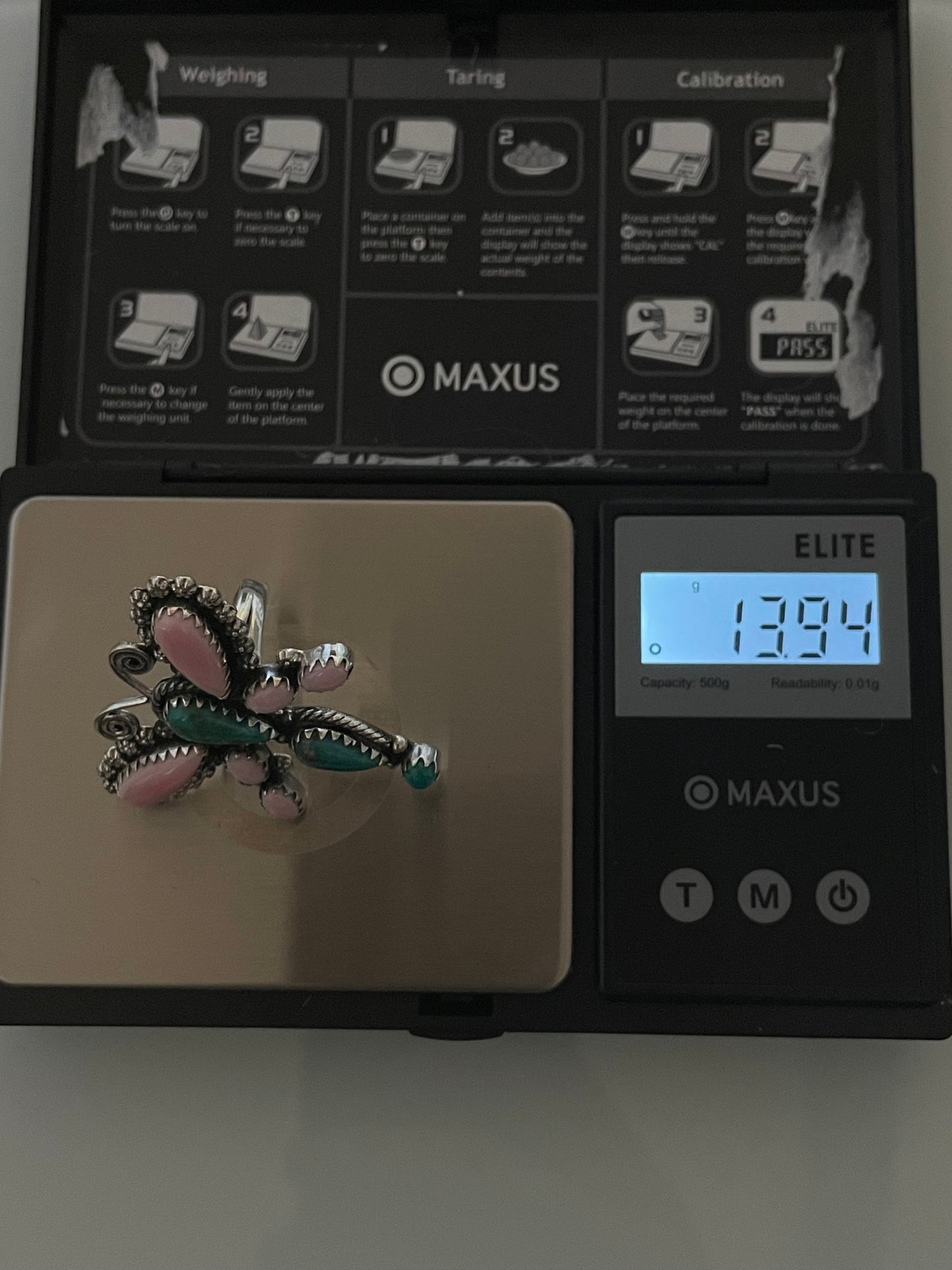 Pink Conch Kingman Turquoise Dragonfly Ring | 925 Sterling Silver | Size 7 E293