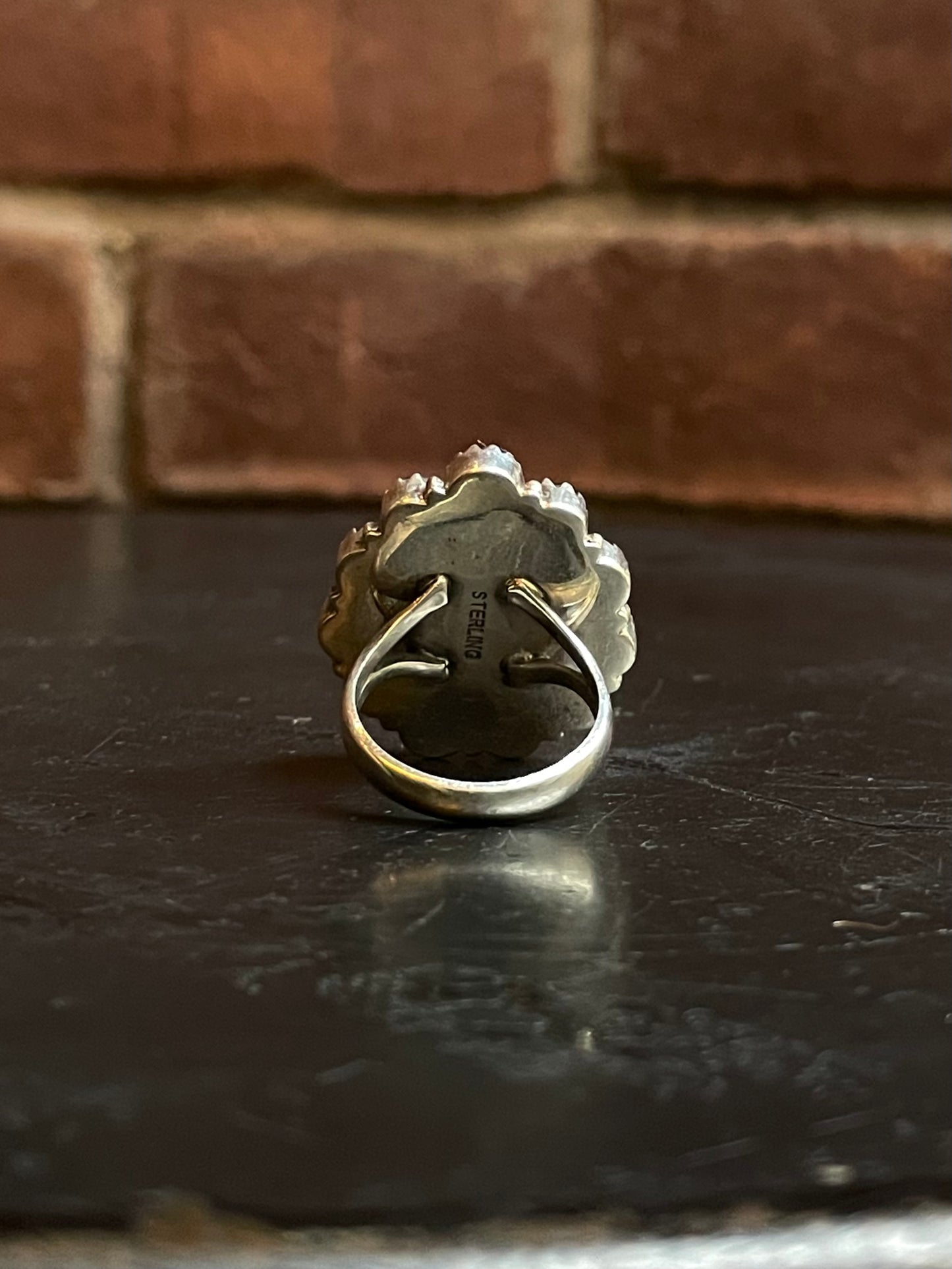 Pink Conch & Black Onyx Cluster Ring | Sterling Silver | Size 8 G341