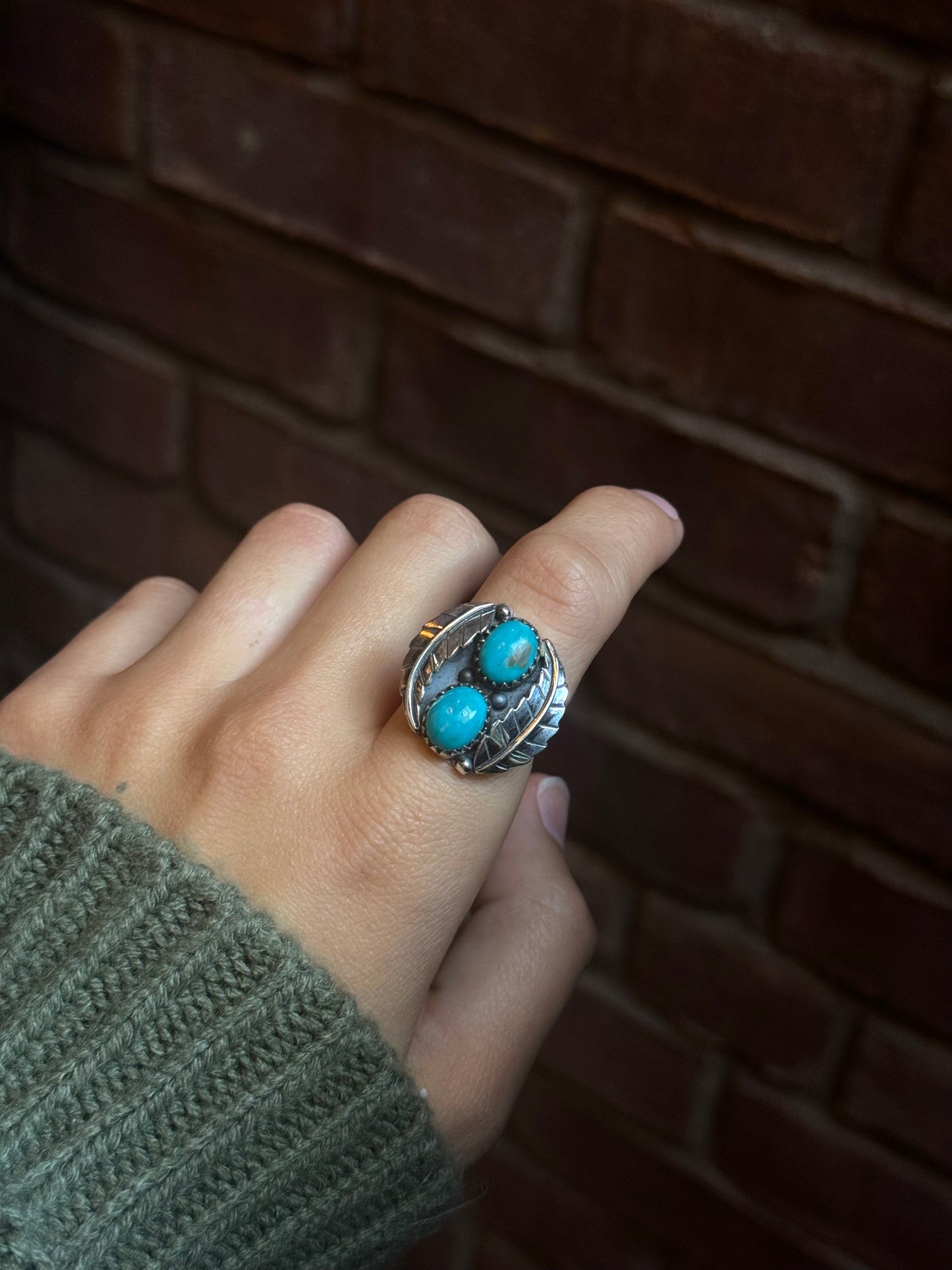 Turquoise Feather Ring Size 8 | 925 Sterling Silver C432