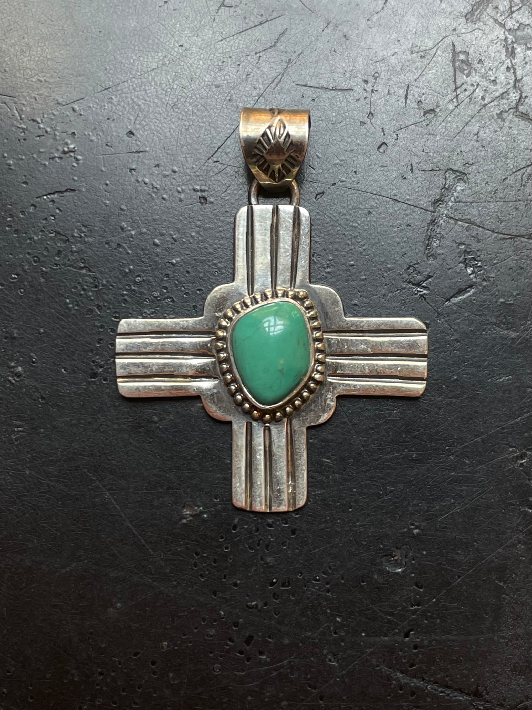 Kingman Turquoise Zia Cross Pendant | 925 Sterling Silver G625