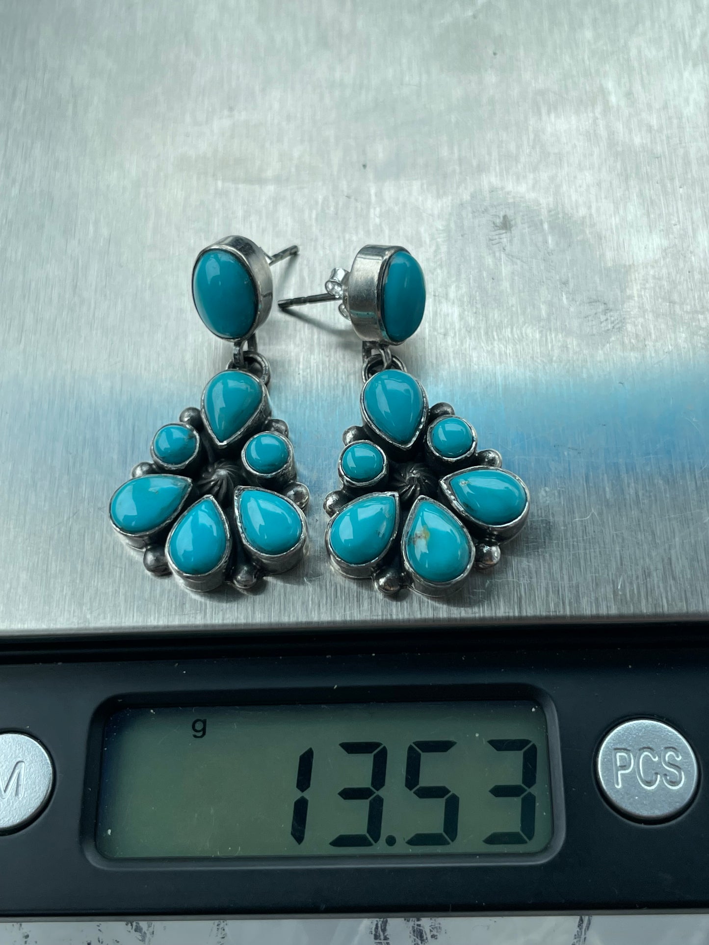 Kingman Turquoise Cluster Stud Earrings | 925 Sterling Silver B970
