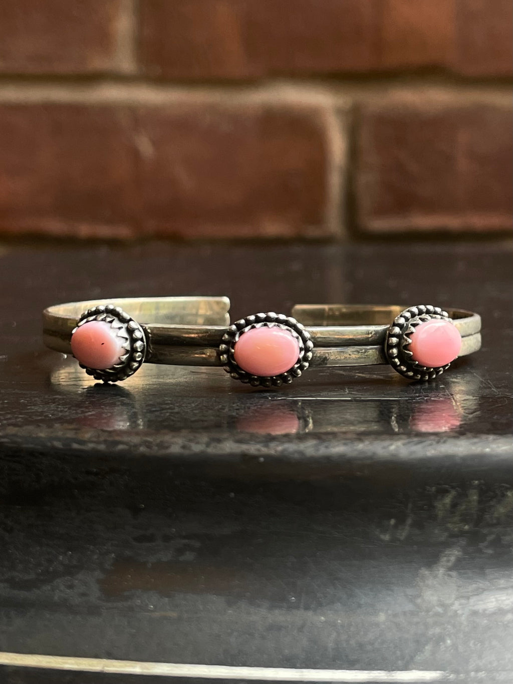 Pink Conch Triple Stone Cuff Bracelet | 925 Sterling Silver E965