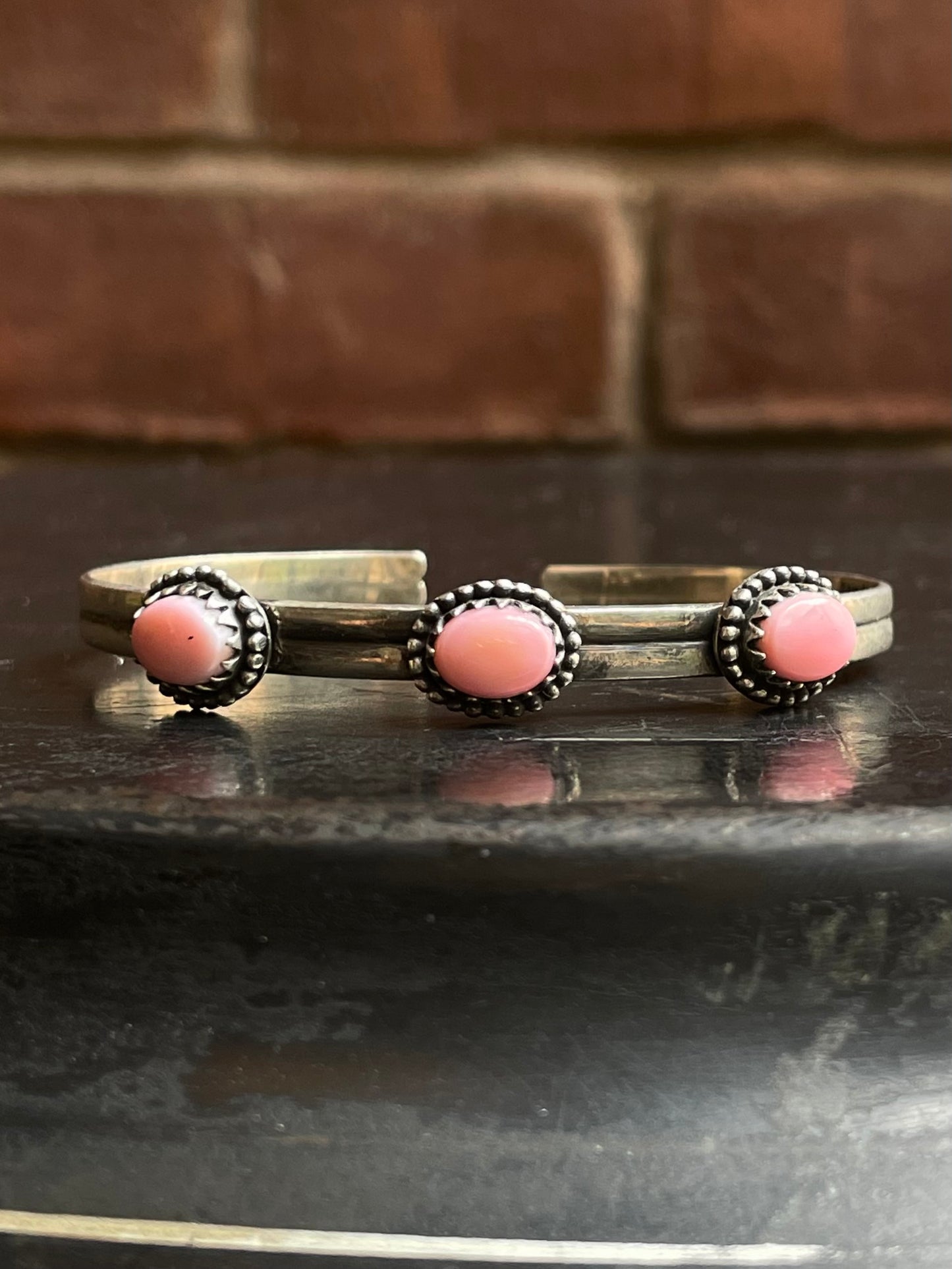 Pink Conch Triple Stone Cuff Bracelet | 925 Sterling Silver E965