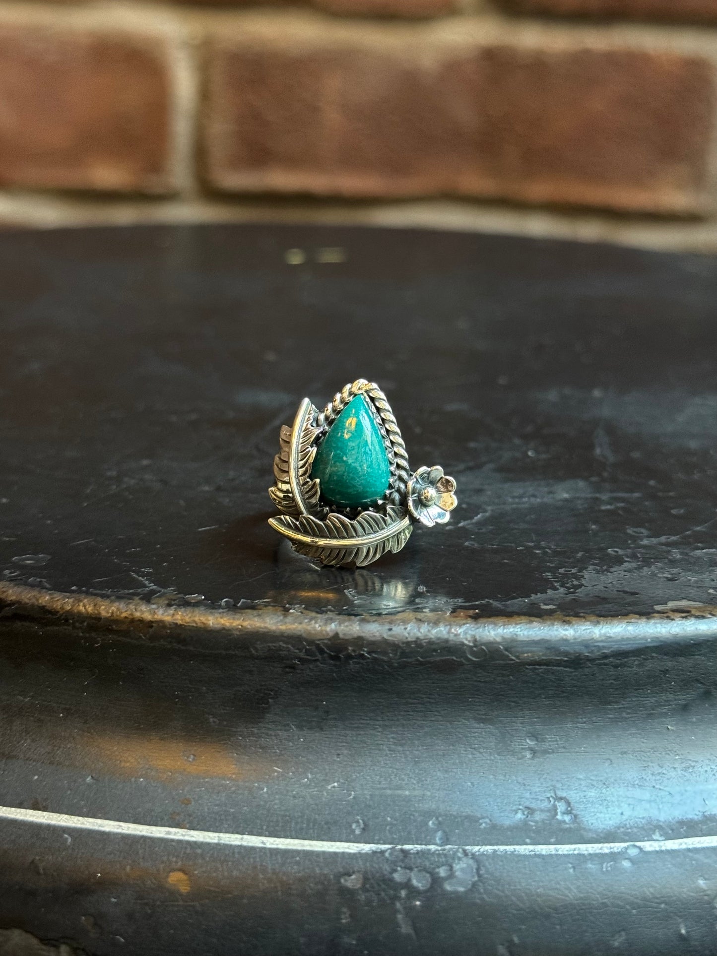 Turquoise Teardrop Ring | Sterling Silver | Size 7 | C143