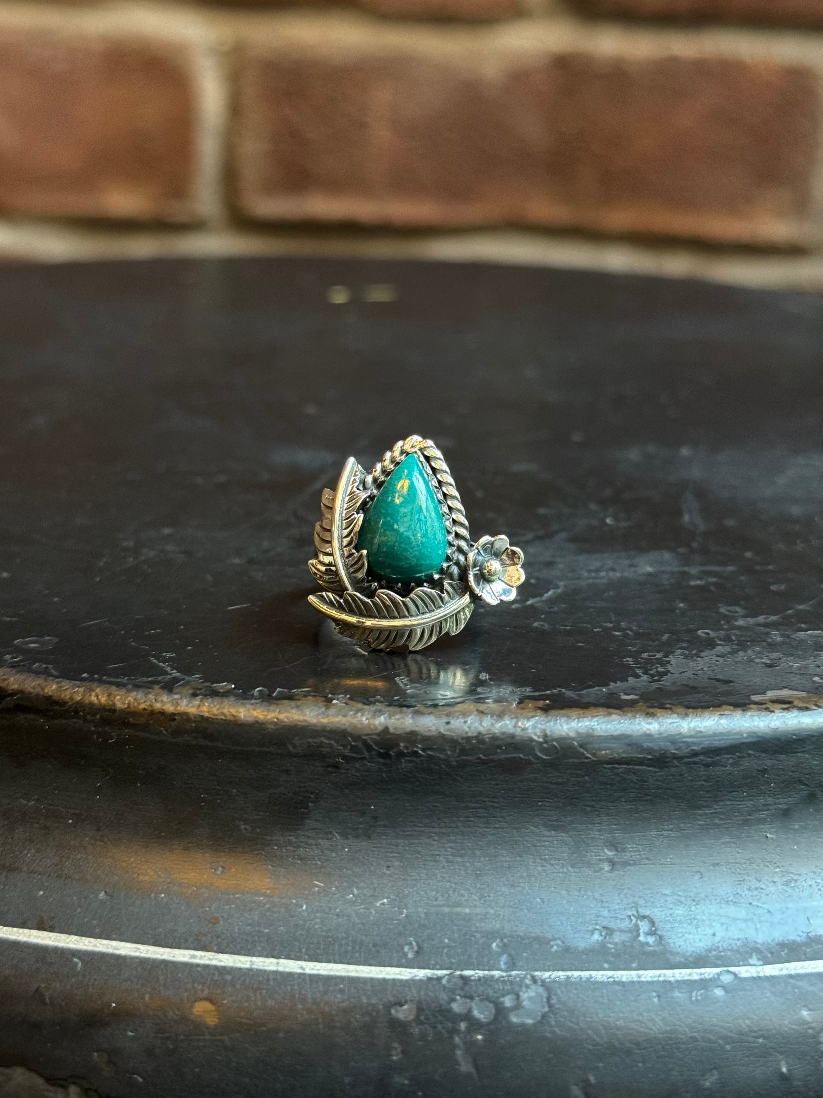 Turquoise Teardrop Ring | Sterling Silver | Size 7 | C143