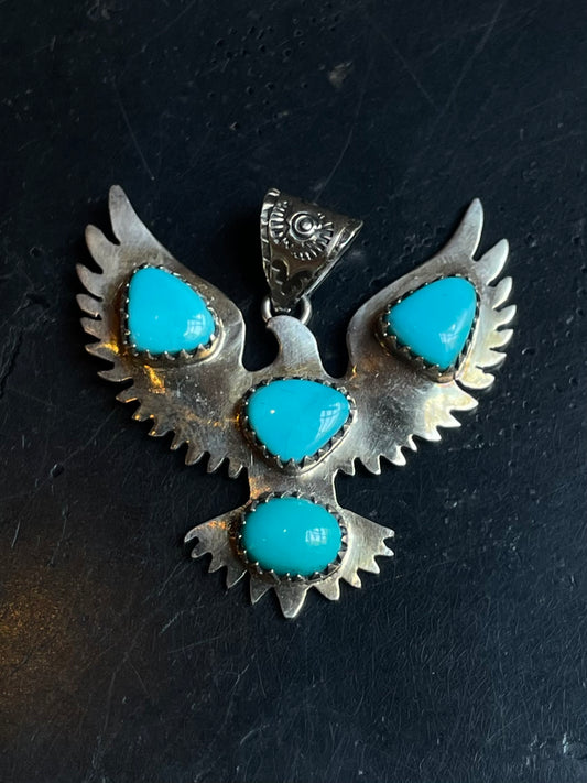 Kingman Turquoise Thunderbird Pendant | Sterling Silver E931