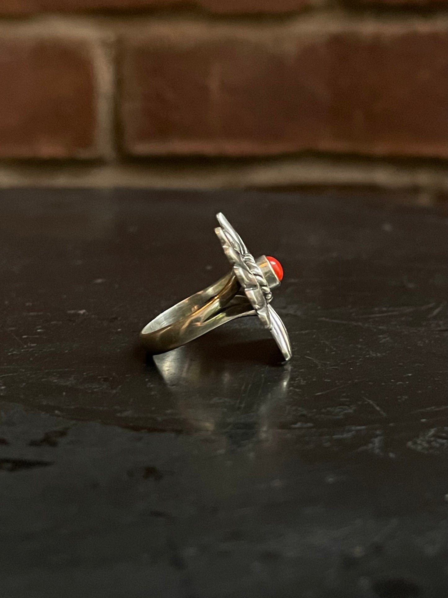 Italian Coral Thunderbird Ring Size 6 | 925 Sterling Silver G236