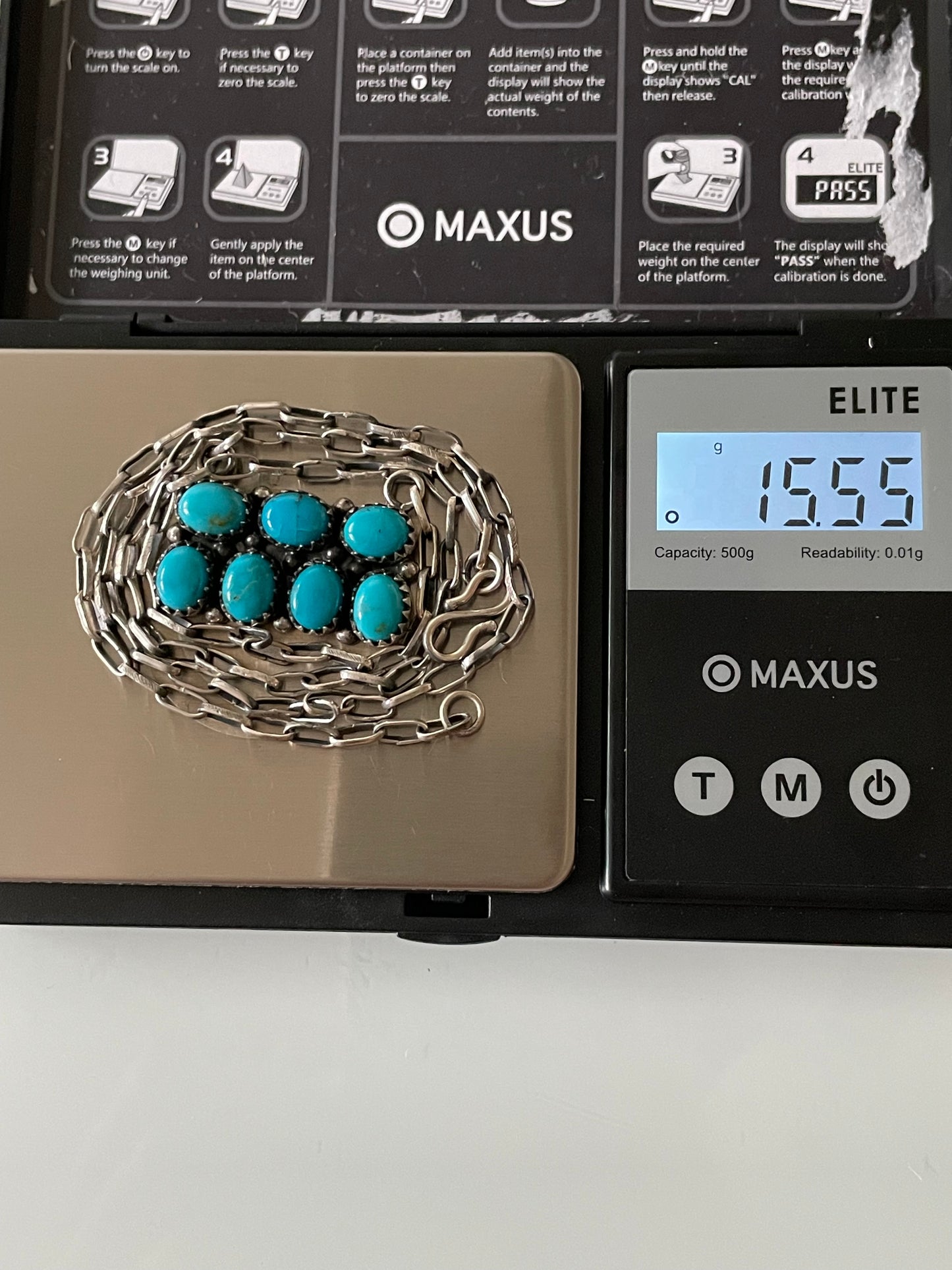 Kingman Turquoise Cluster Bar Necklace | 925 Sterling Silver E609