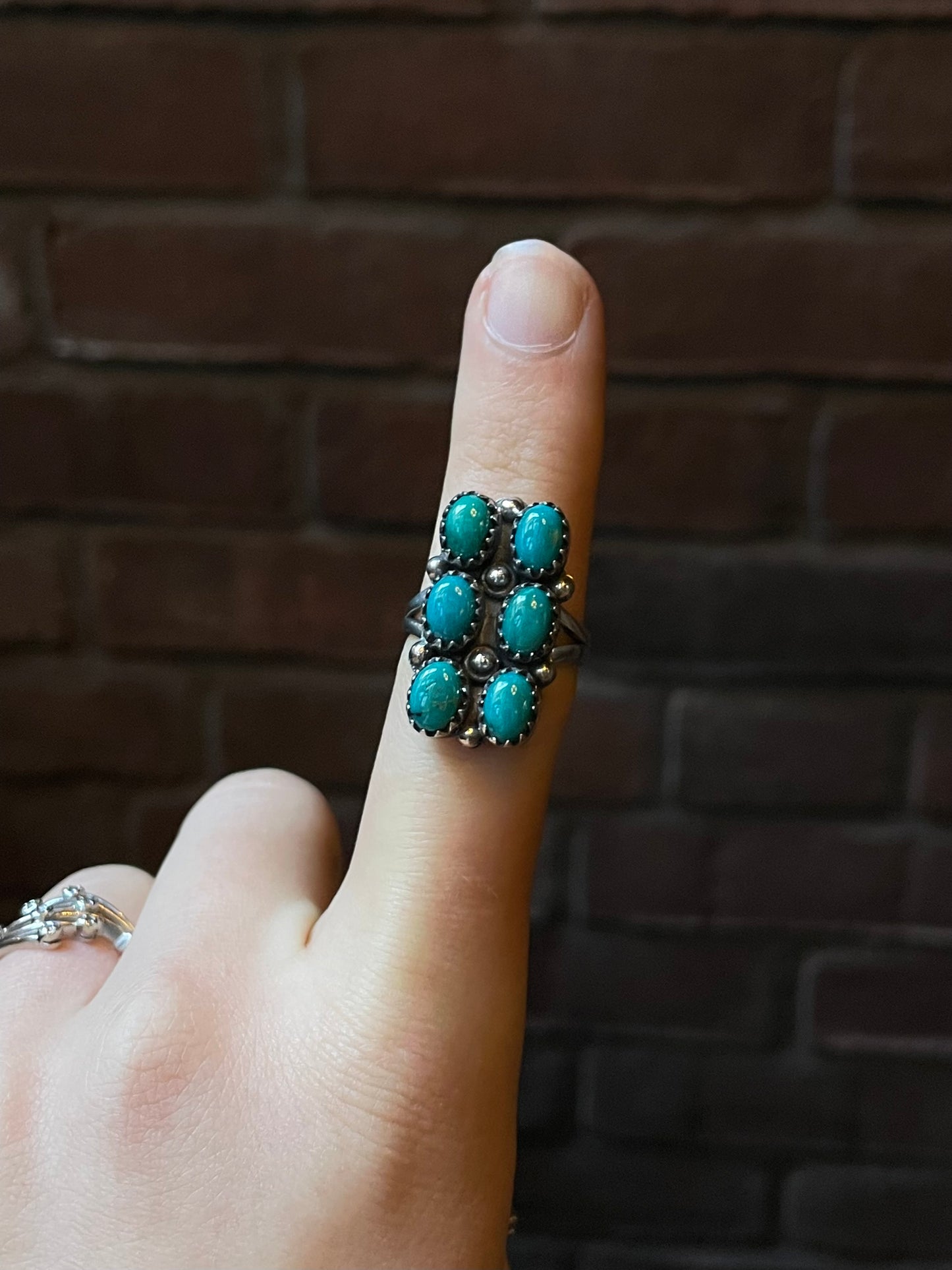 Kingman Turquoise Rectangle Cluster Ring | Sterling Silver | Size 8 | A099